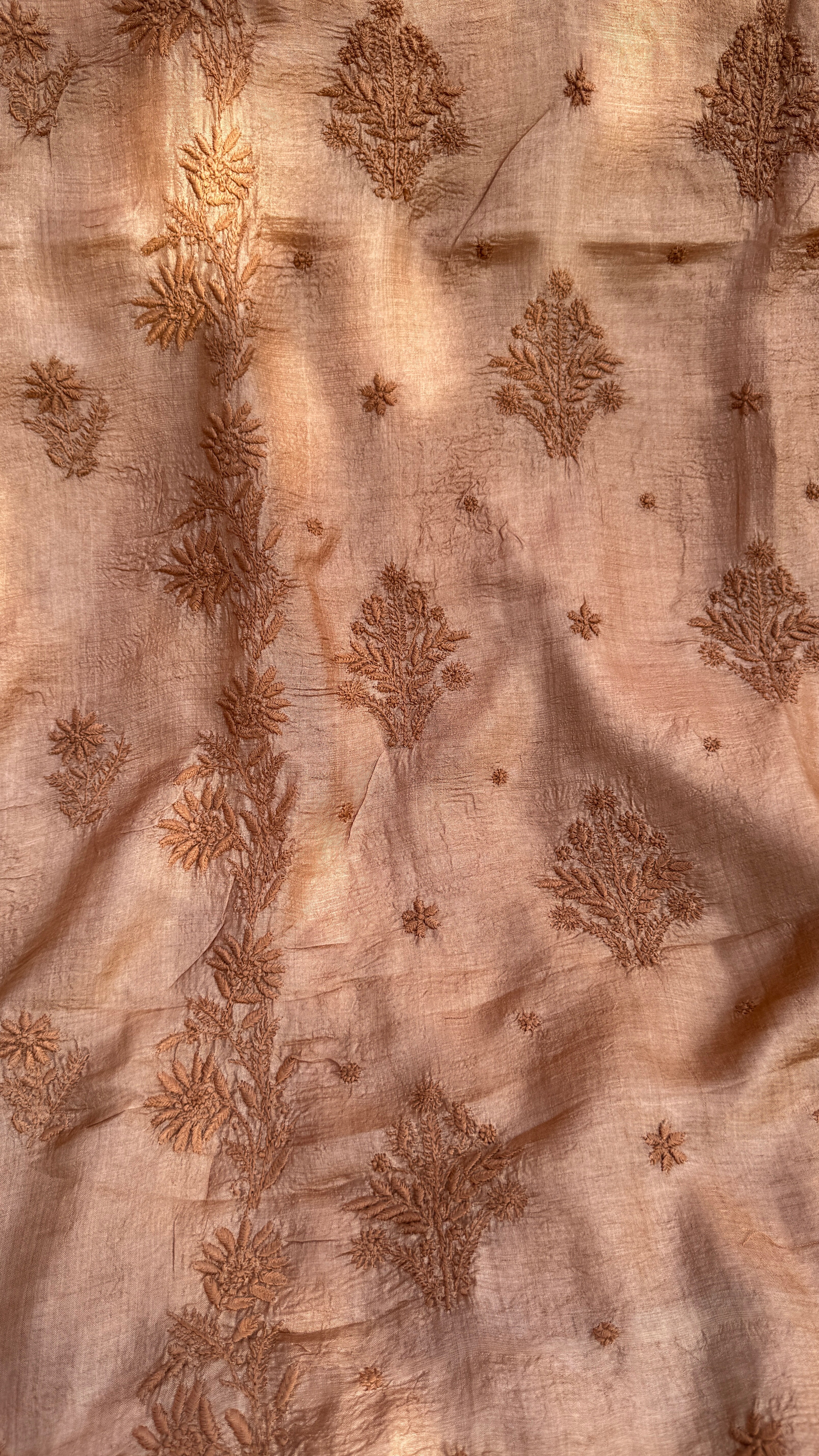 Pure Tussar Silk Chikankari Length with Dupatta - Soft Brown