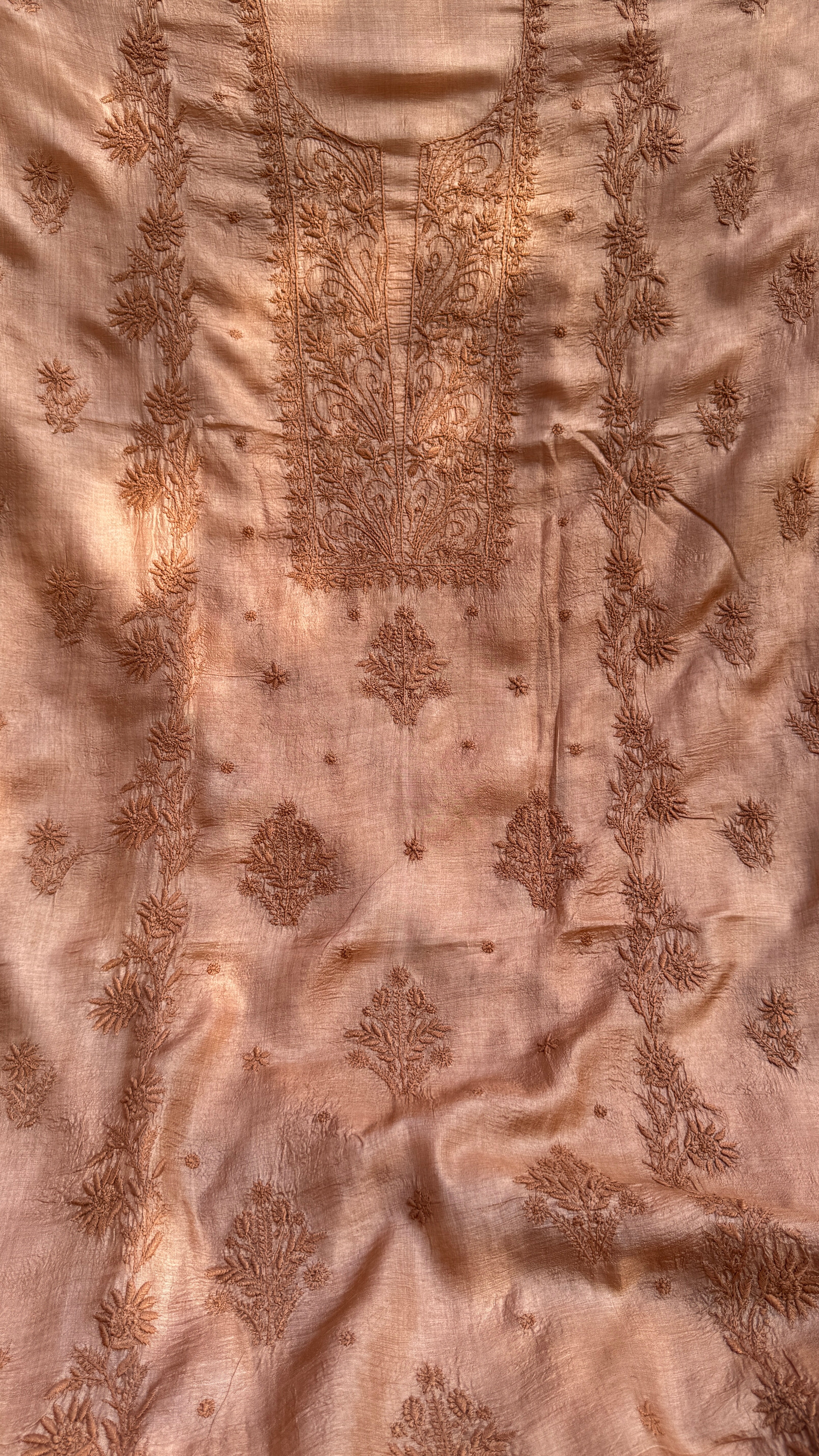 Pure Tussar Silk Chikankari Length with Dupatta - Soft Brown