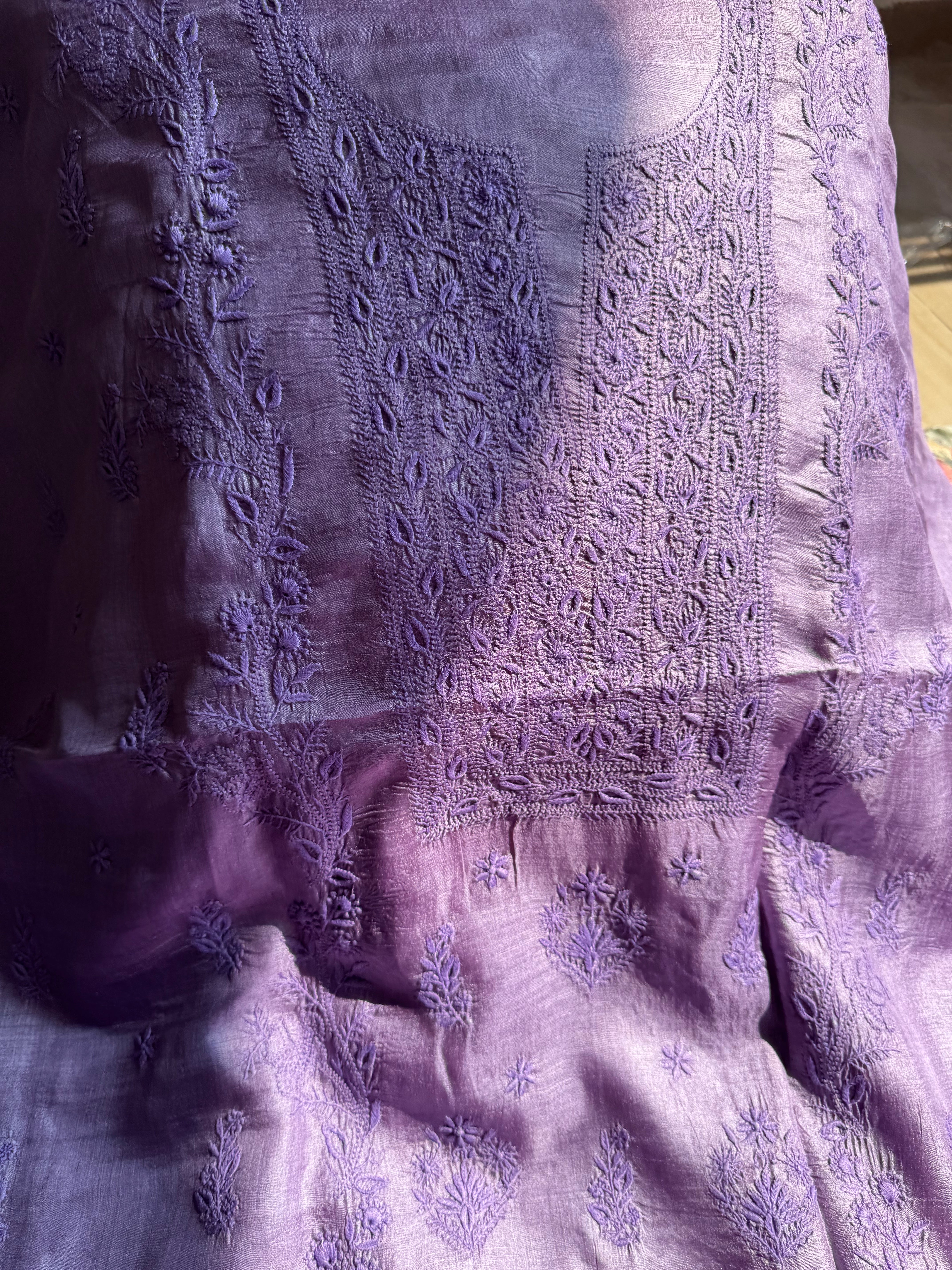Pure Tussar Silk Chikankari Length with Dupatta - Purple ARIAA CHIKANKARI