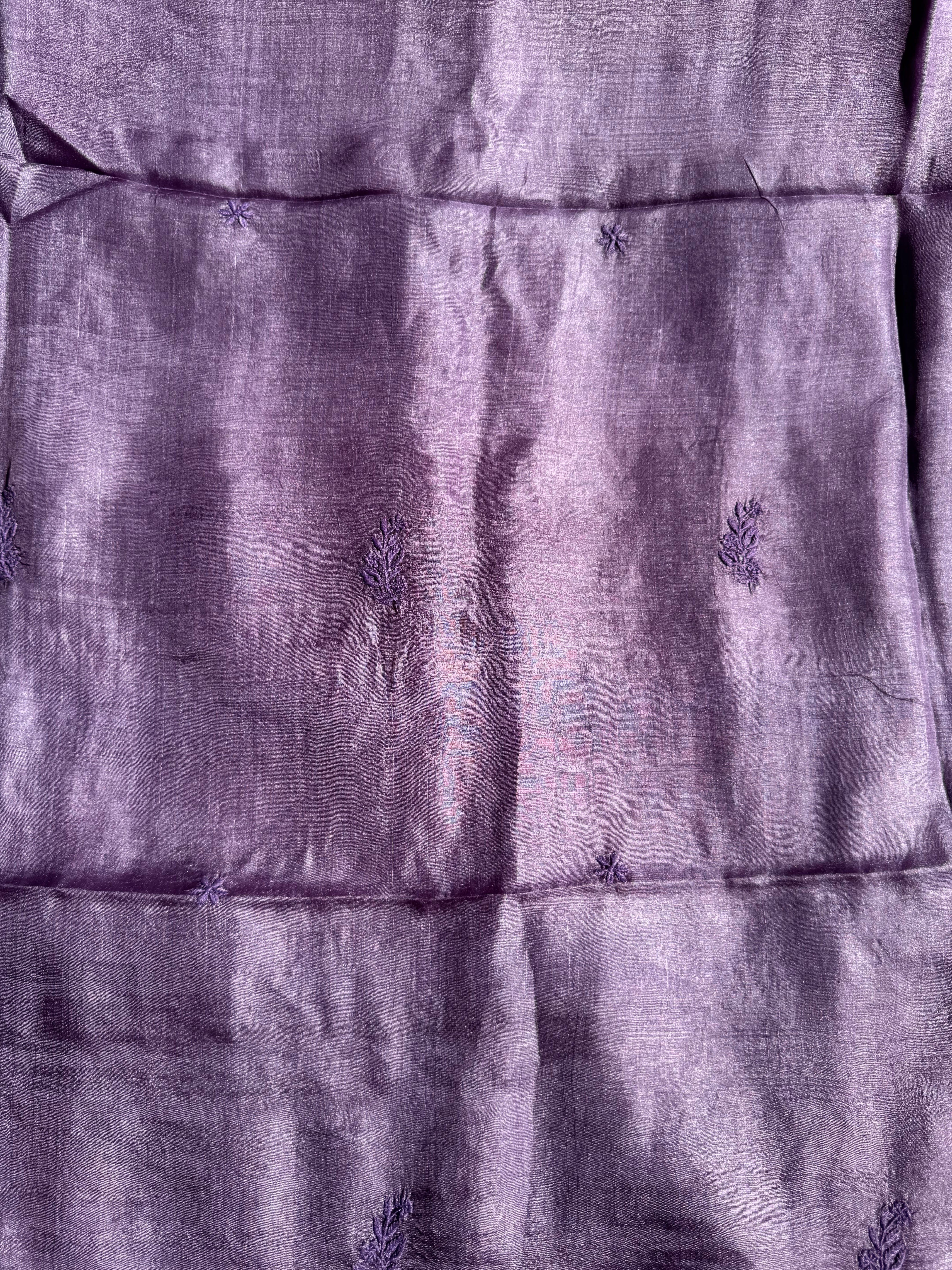 Pure Tussar Silk Chikankari Length with Dupatta - Purple ARIAA CHIKANKARI