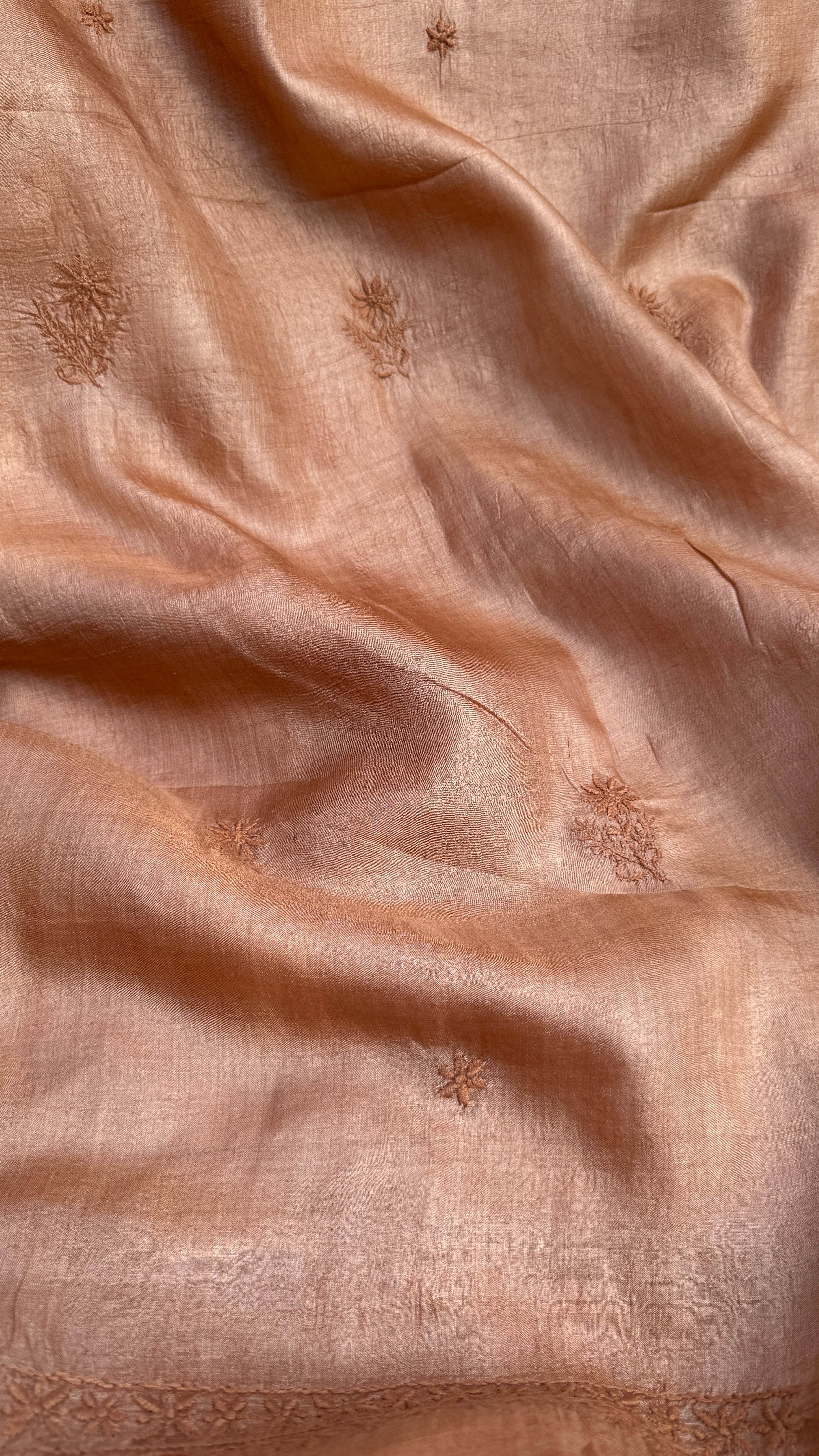 Pure Tussar Silk Chikankari Length with Dupatta - Soft Brown