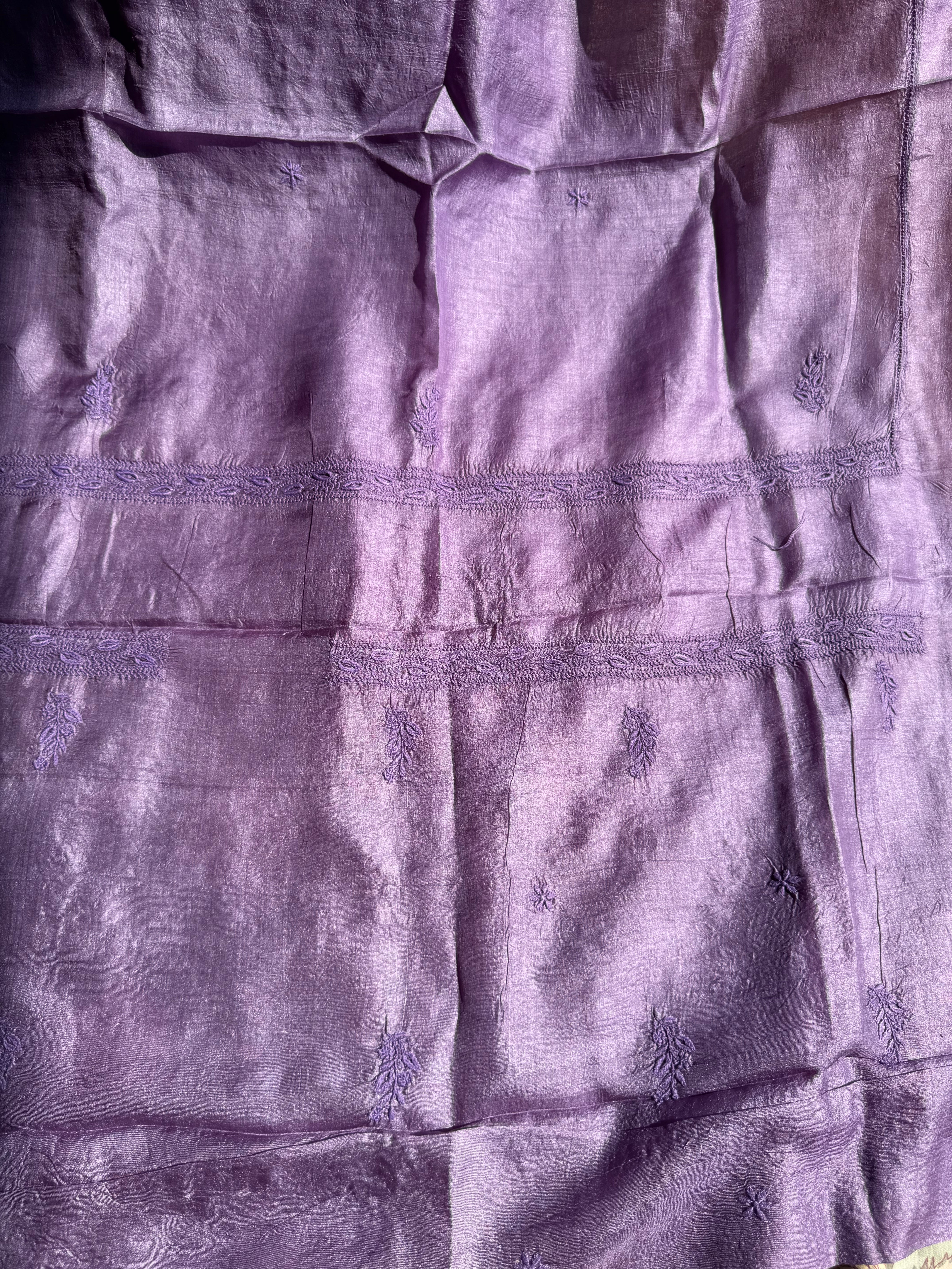 Pure Tussar Silk Chikankari Length with Dupatta - Purple ARIAA CHIKANKARI