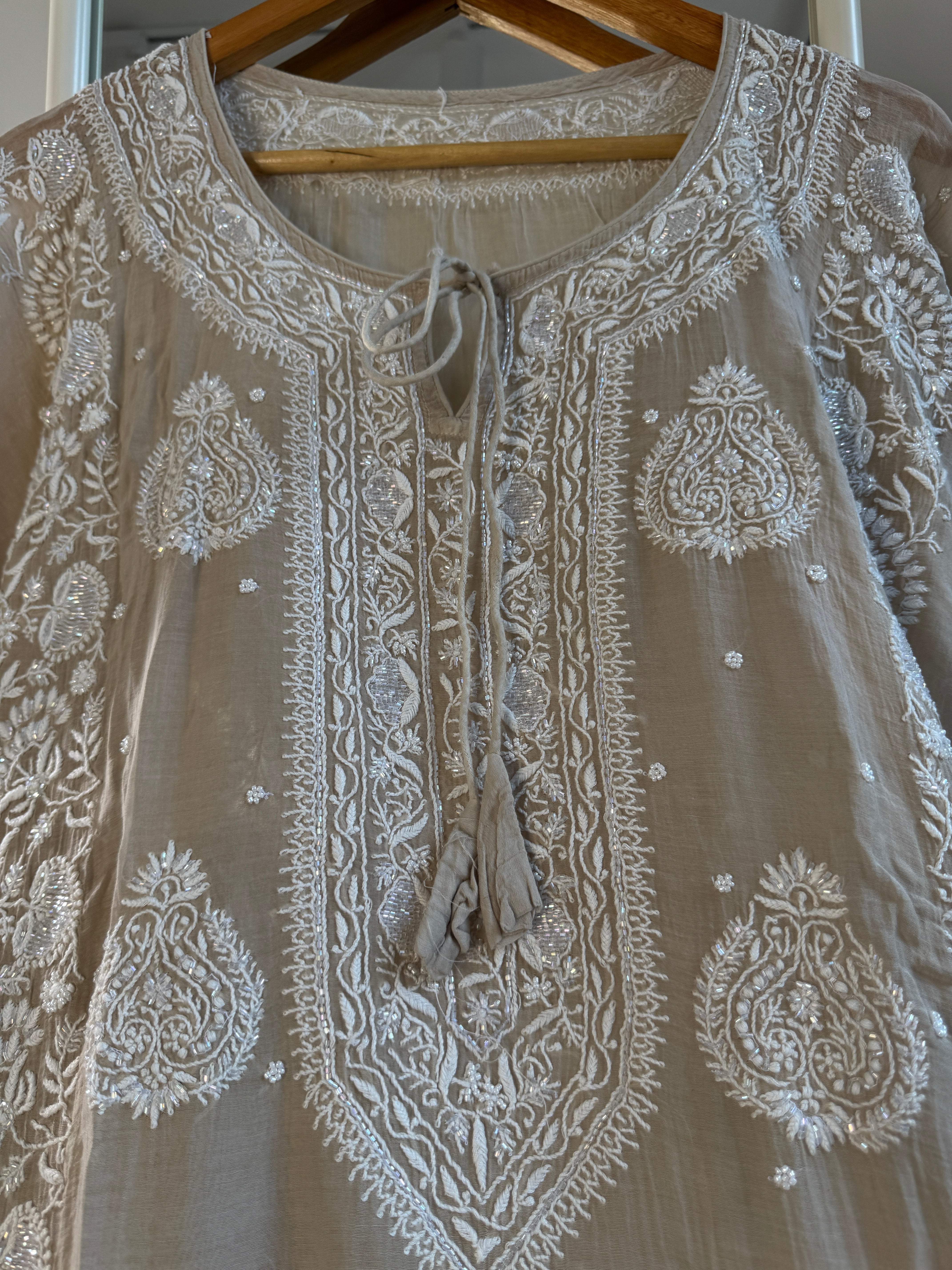 Mul Chanderi Chikankari Kaftan - Beige ARIAA CHIKANKARI