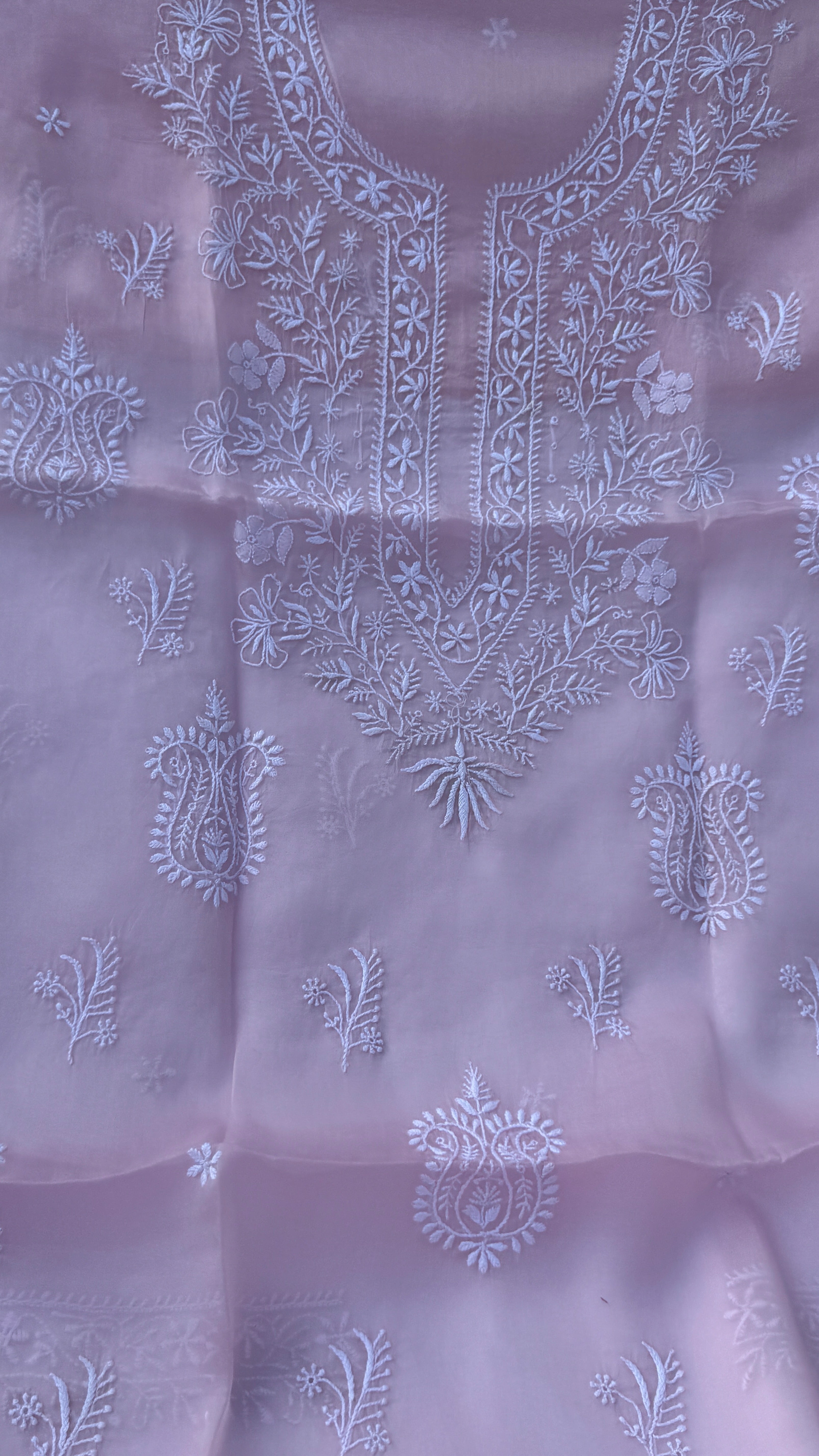Pure Organza Lucknow Chikankari Unstitched Suit Set - Pink