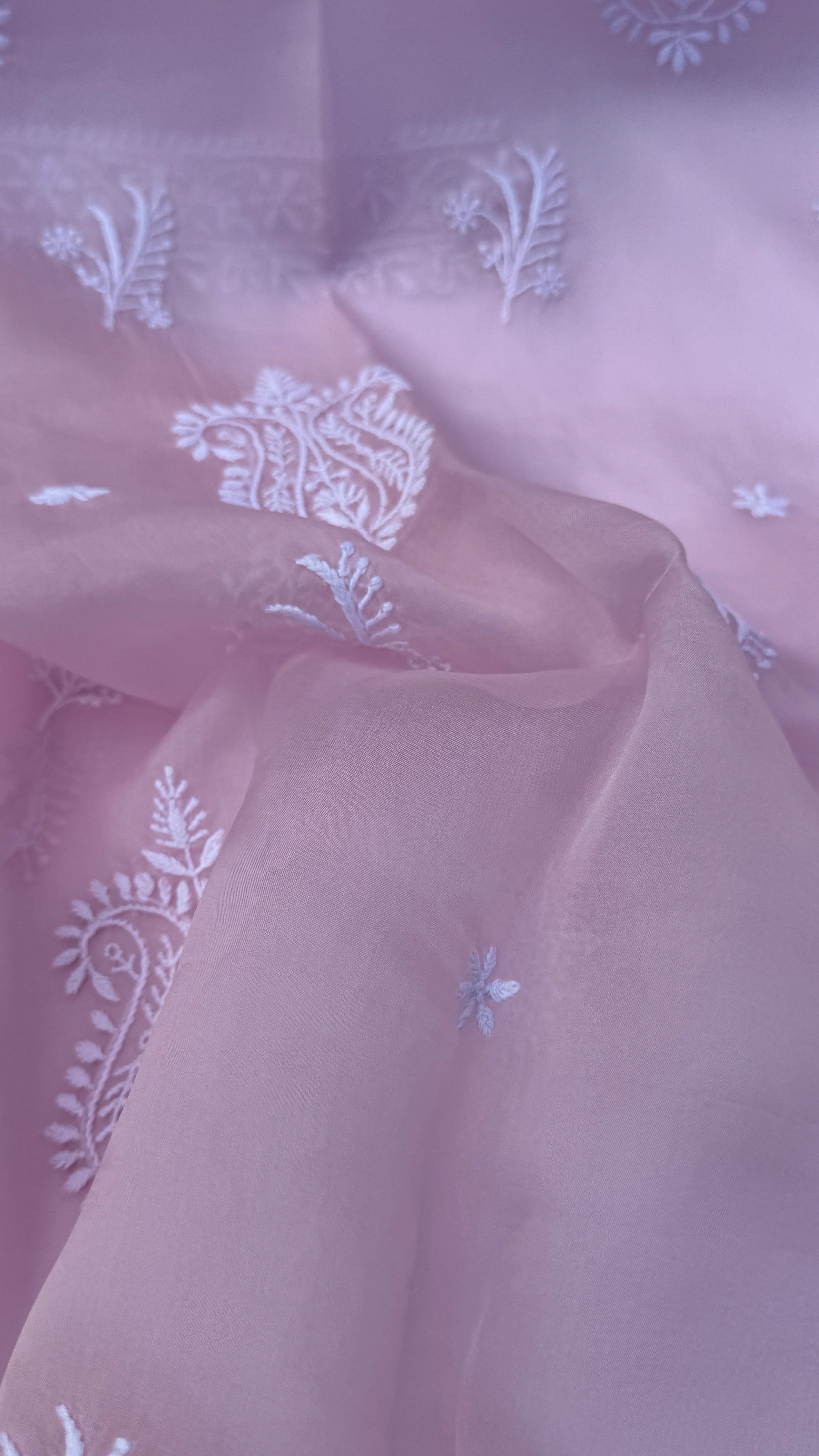 Pure Organza Lucknow Chikankari Unstitched Suit Set - Pink