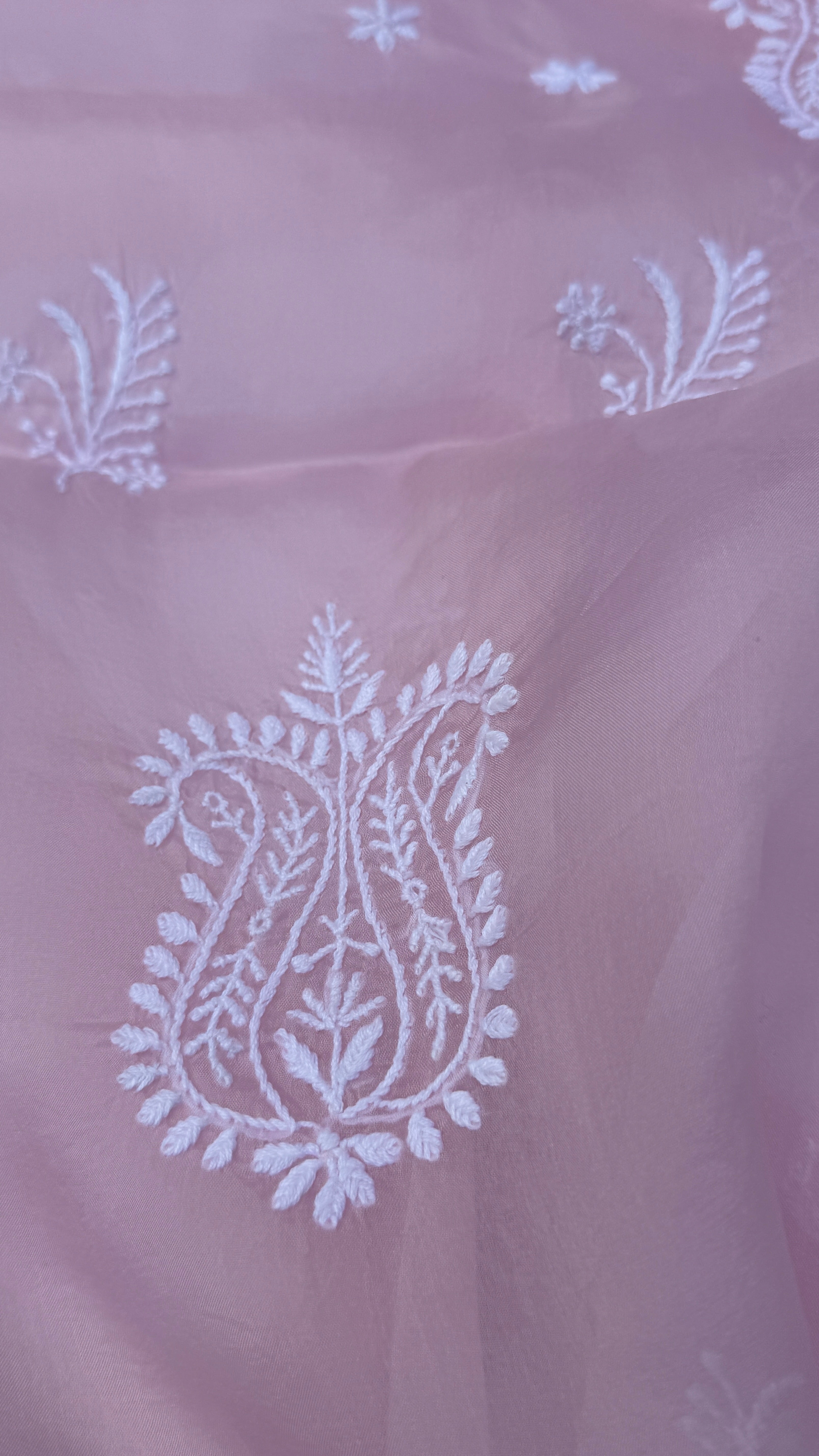 Pure Organza Lucknow Chikankari Unstitched Suit Set - Pink