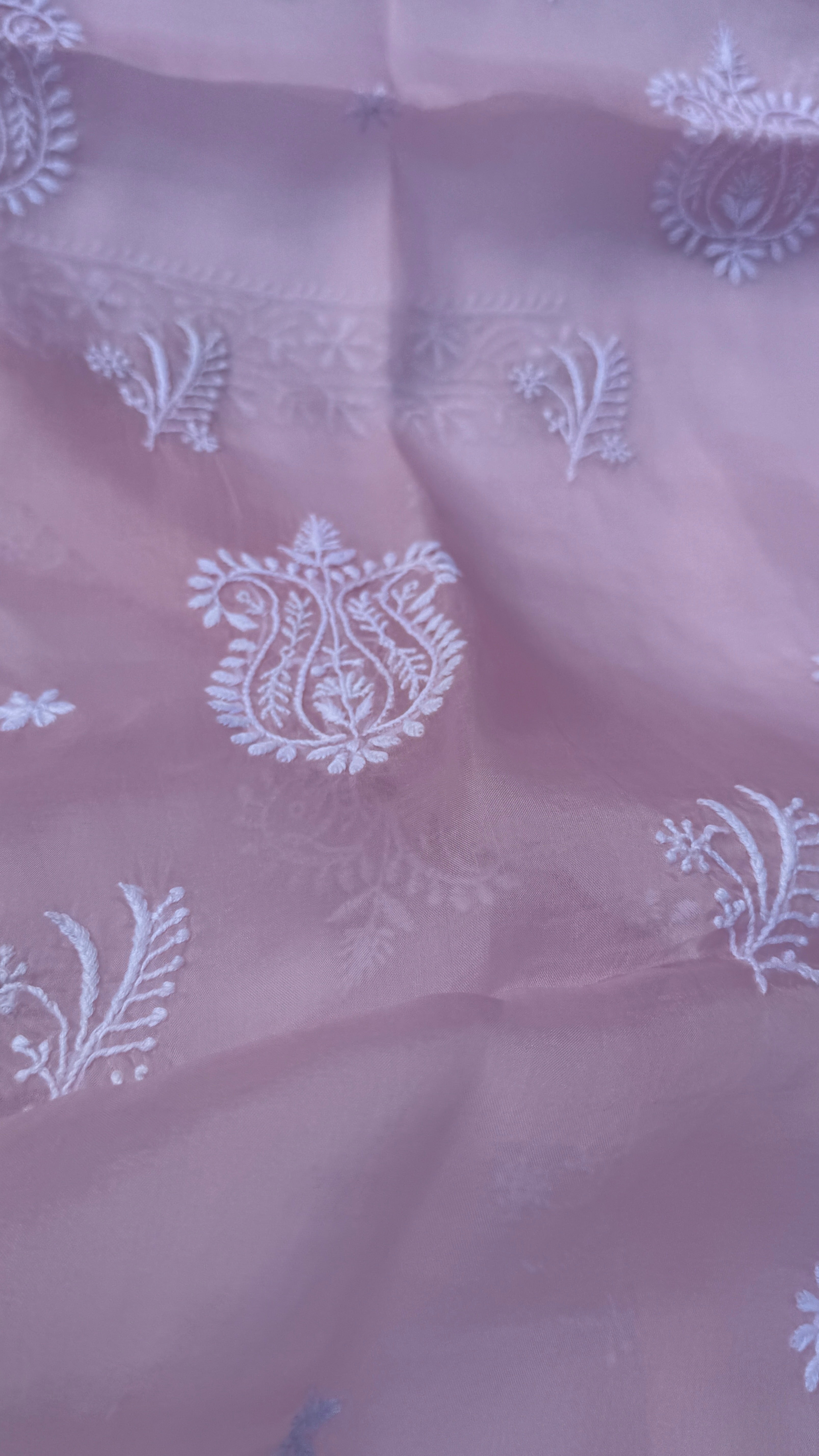 Pure Organza Lucknow Chikankari Unstitched Suit Set - Pink