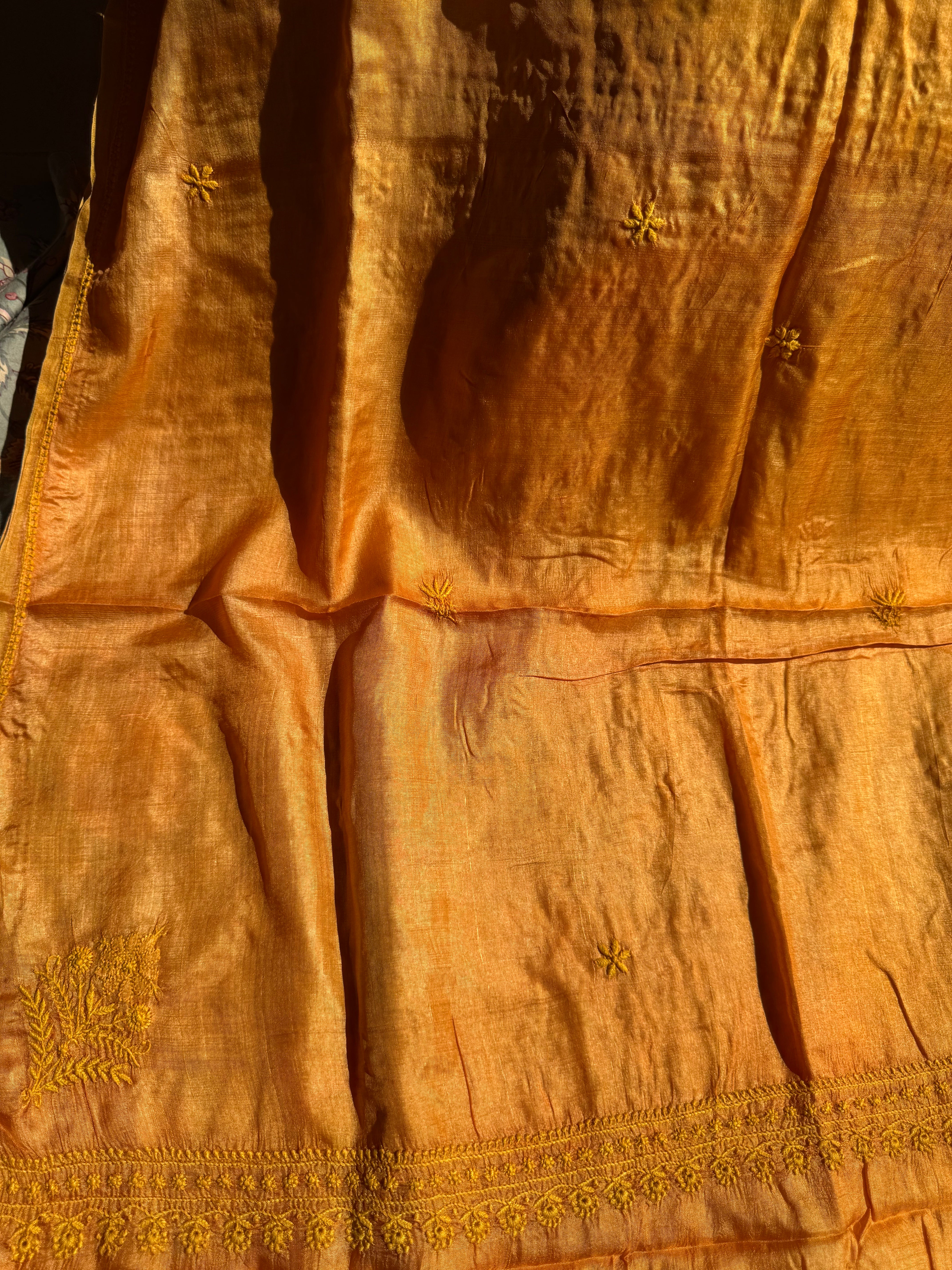 Pure Tussar Silk Chikankari Length with Dupatta - Mustard yellow ARIAA CHIKANKARI