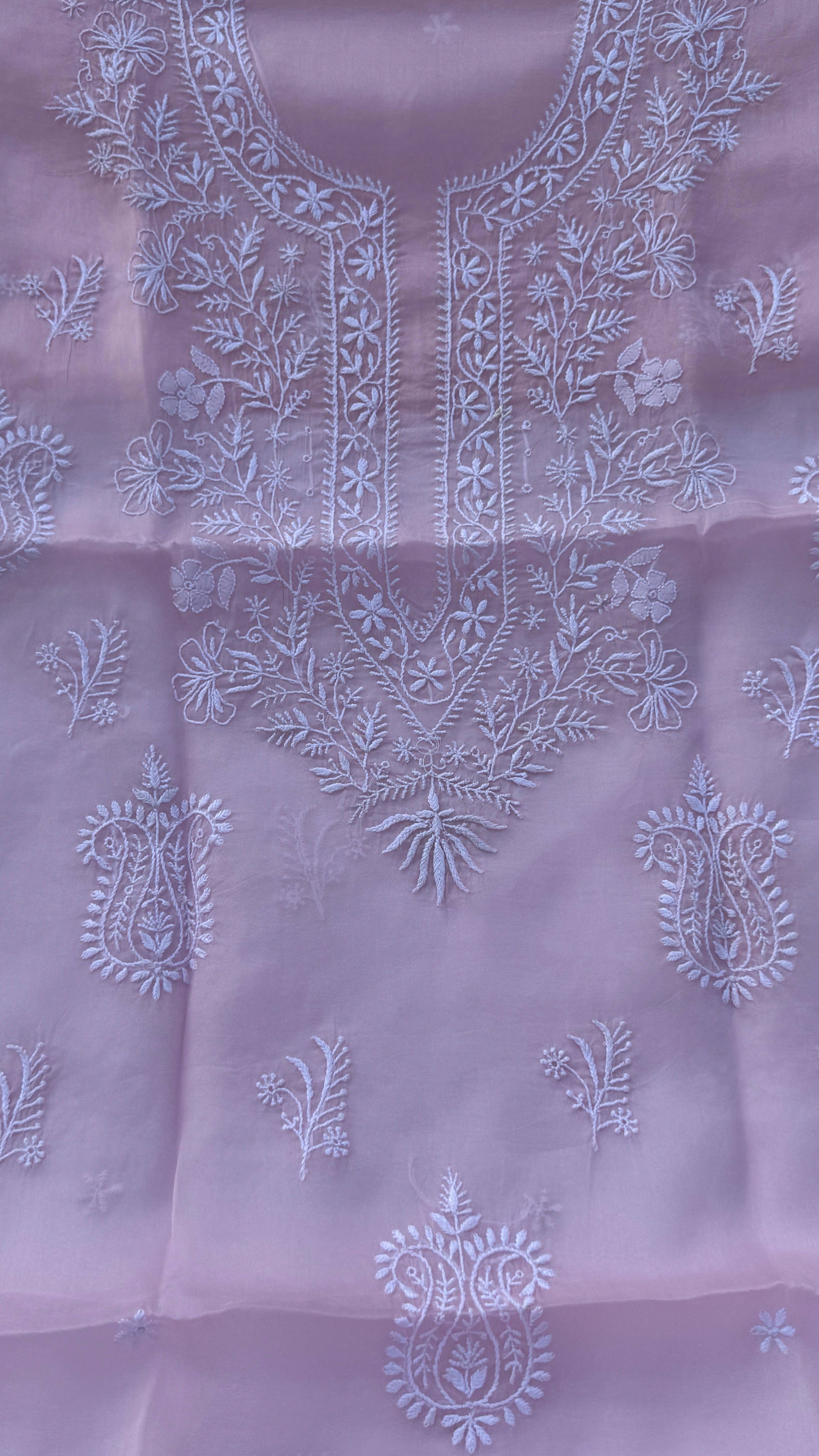 Pure Organza Lucknow Chikankari Unstitched Suit Set - Pink
