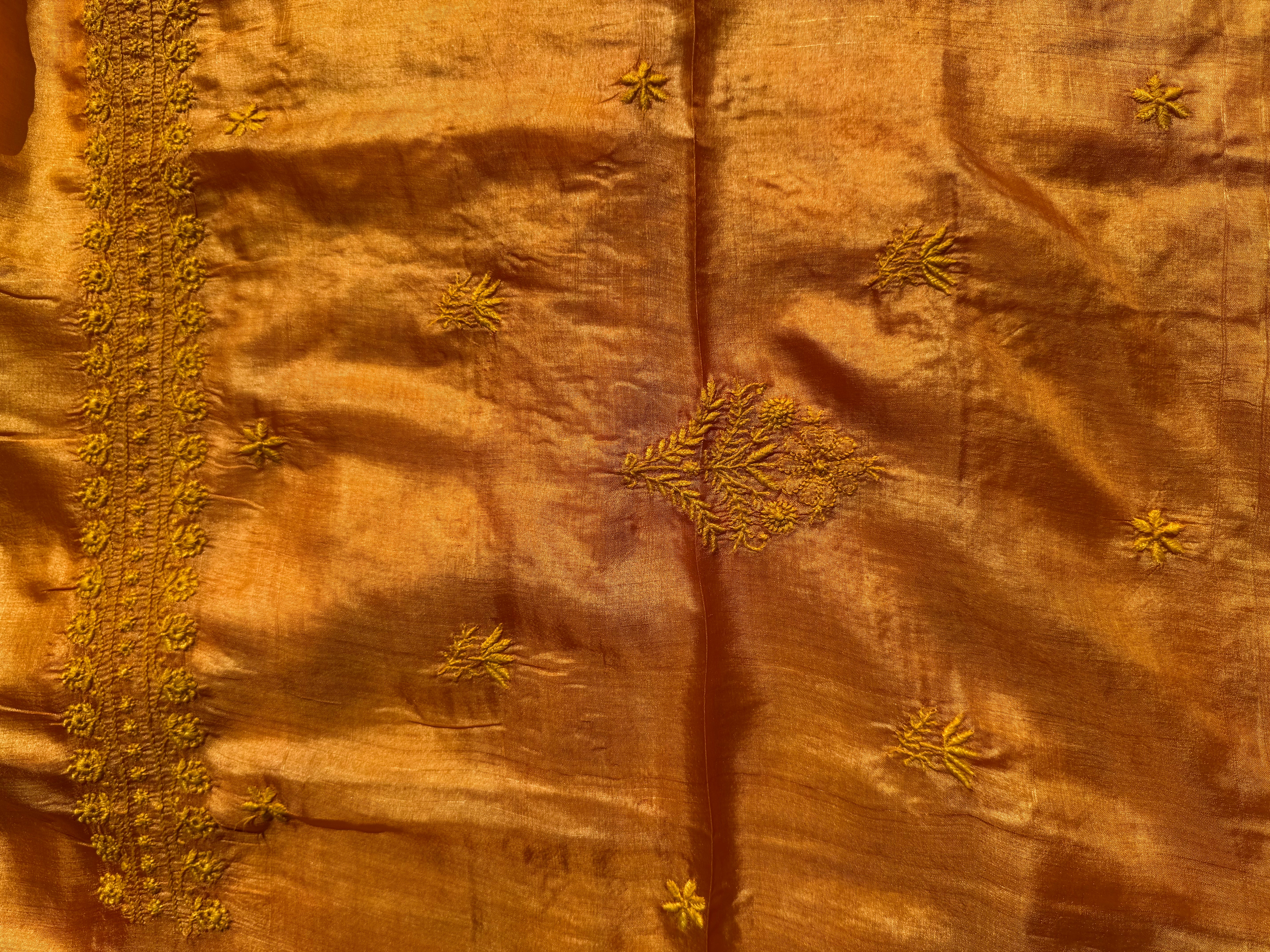 Pure Tussar Silk Chikankari Length with Dupatta - Mustard yellow ARIAA CHIKANKARI