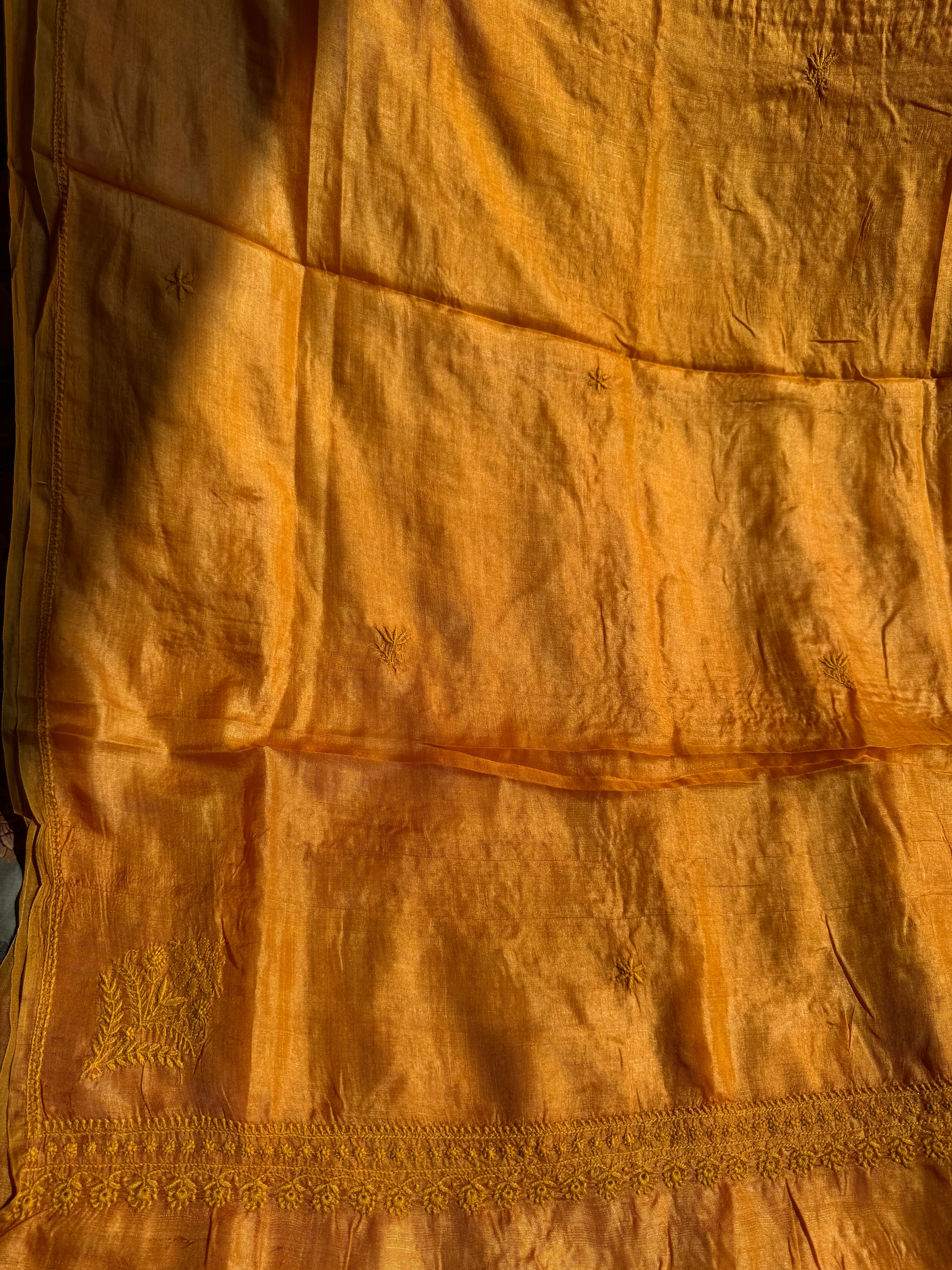 Pure Tussar Silk Chikankari Length with Dupatta - Mustard yellow ARIAA CHIKANKARI