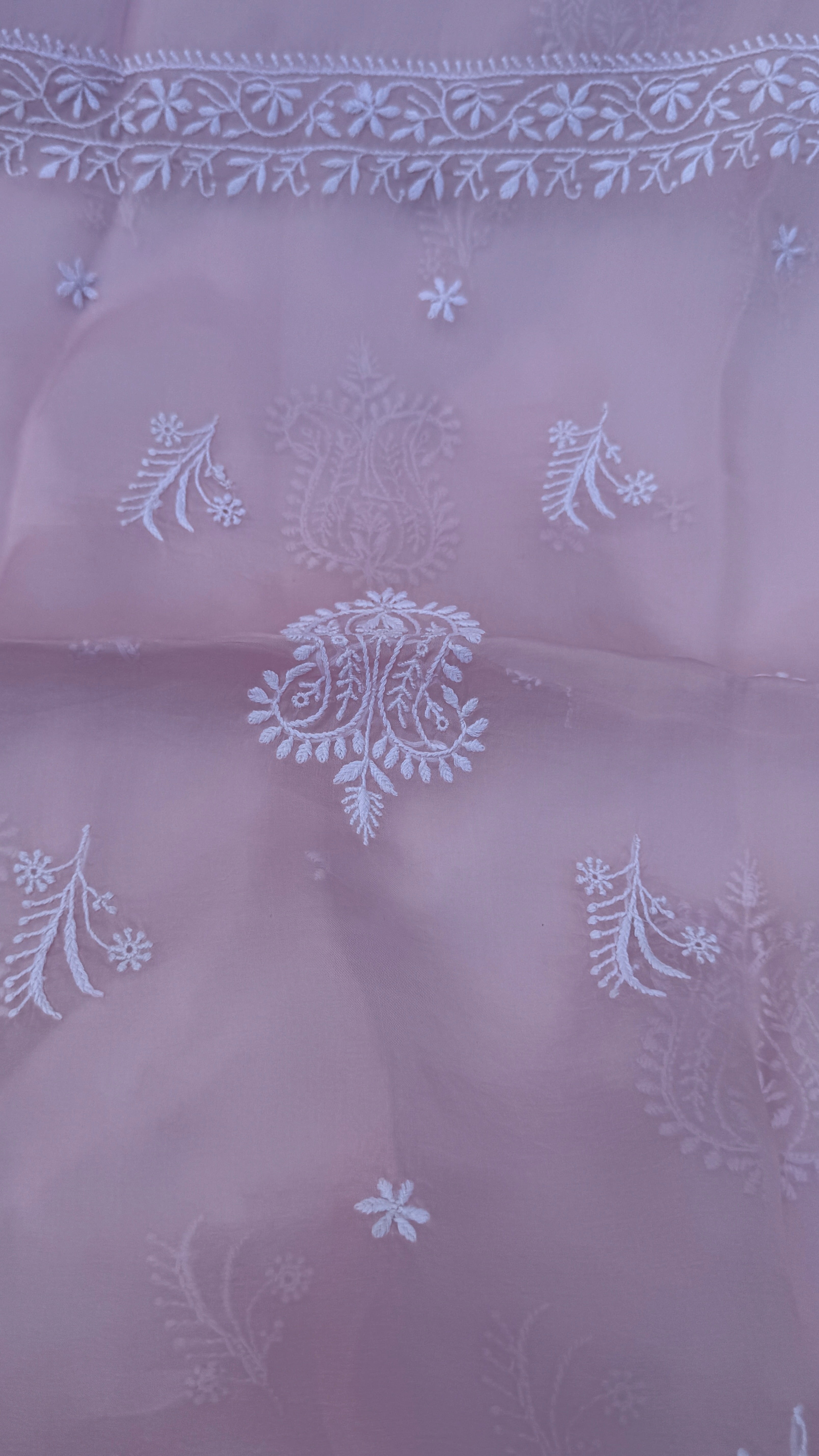Pure Organza Lucknow Chikankari Unstitched Suit Set - Pink
