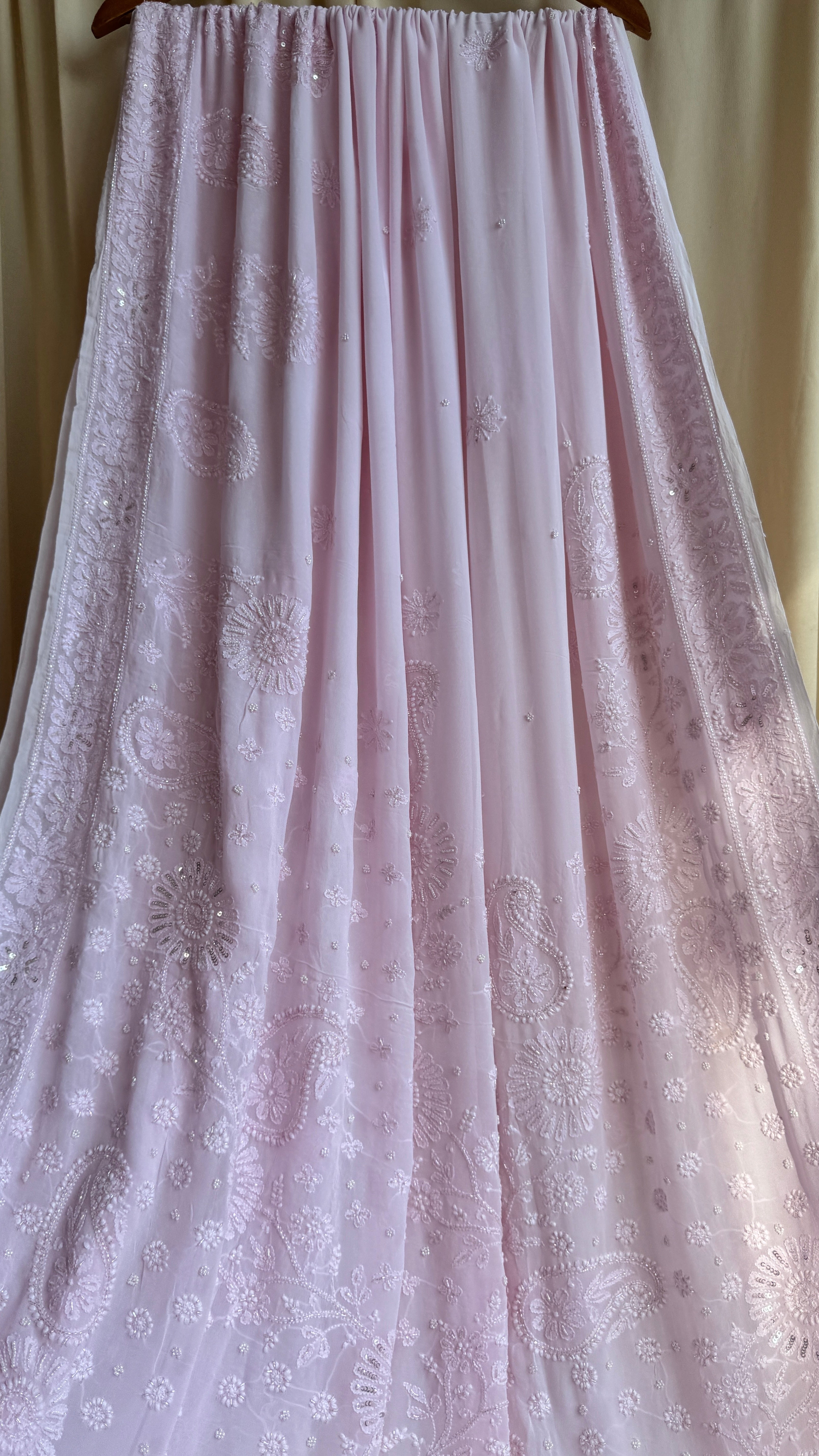 Viscose Chikankari saree with Pearl embellishments - Baby Pink - AriAA Chikankari