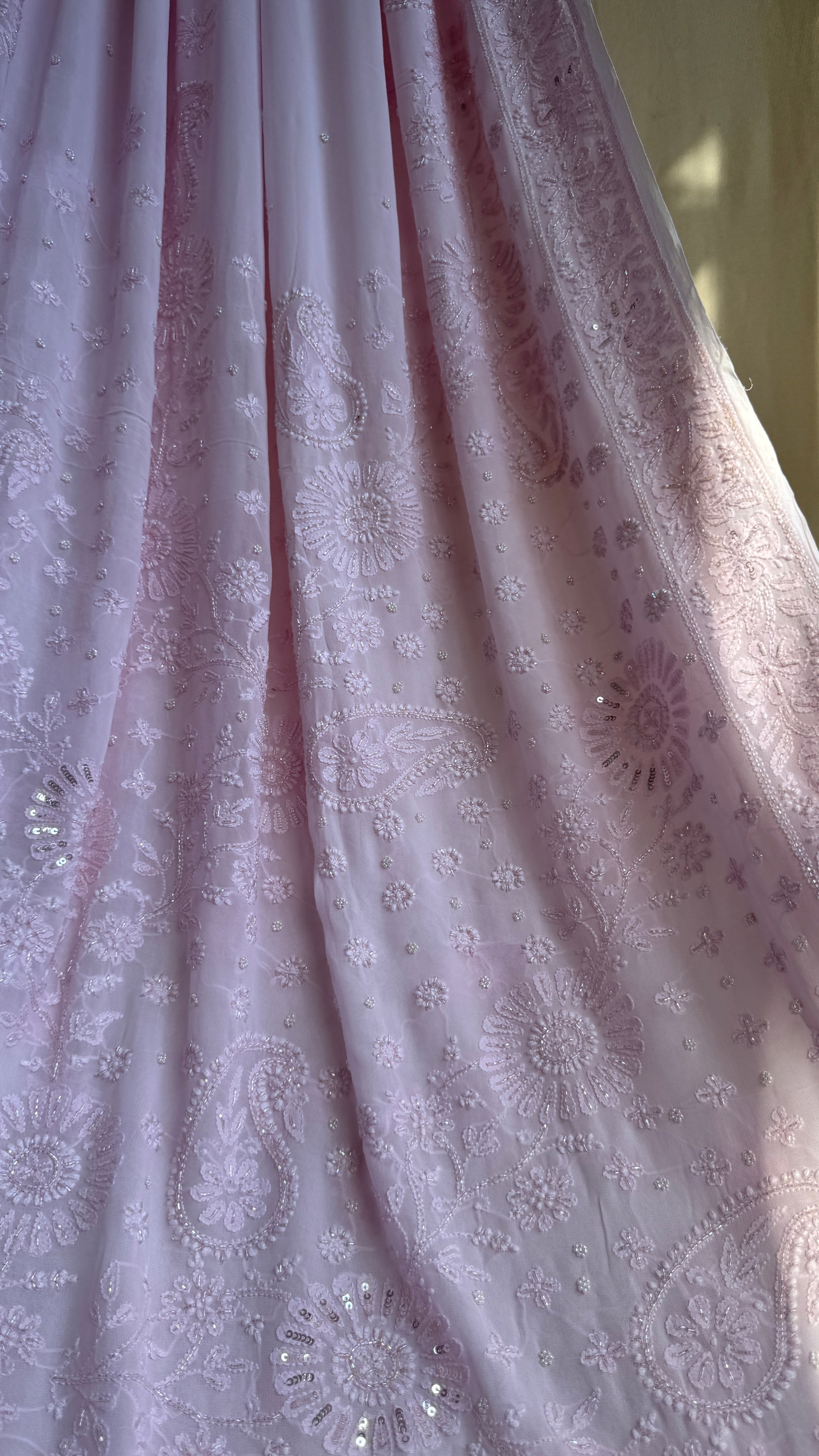 Viscose Chikankari saree with Pearl embellishments - Baby Pink - AriAA Chikankari