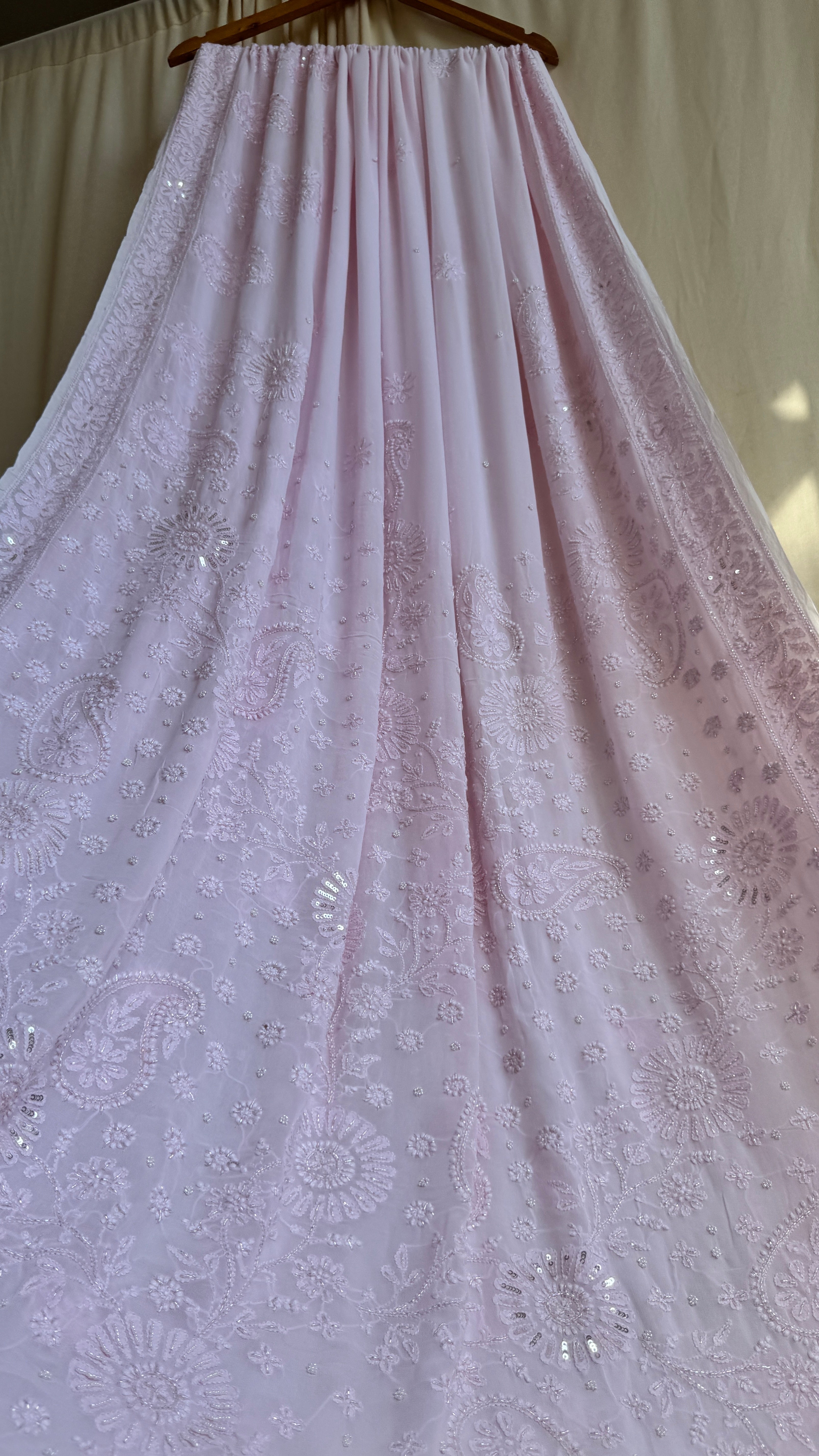 Viscose Chikankari saree with Pearl embellishments - Baby Pink - AriAA Chikankari