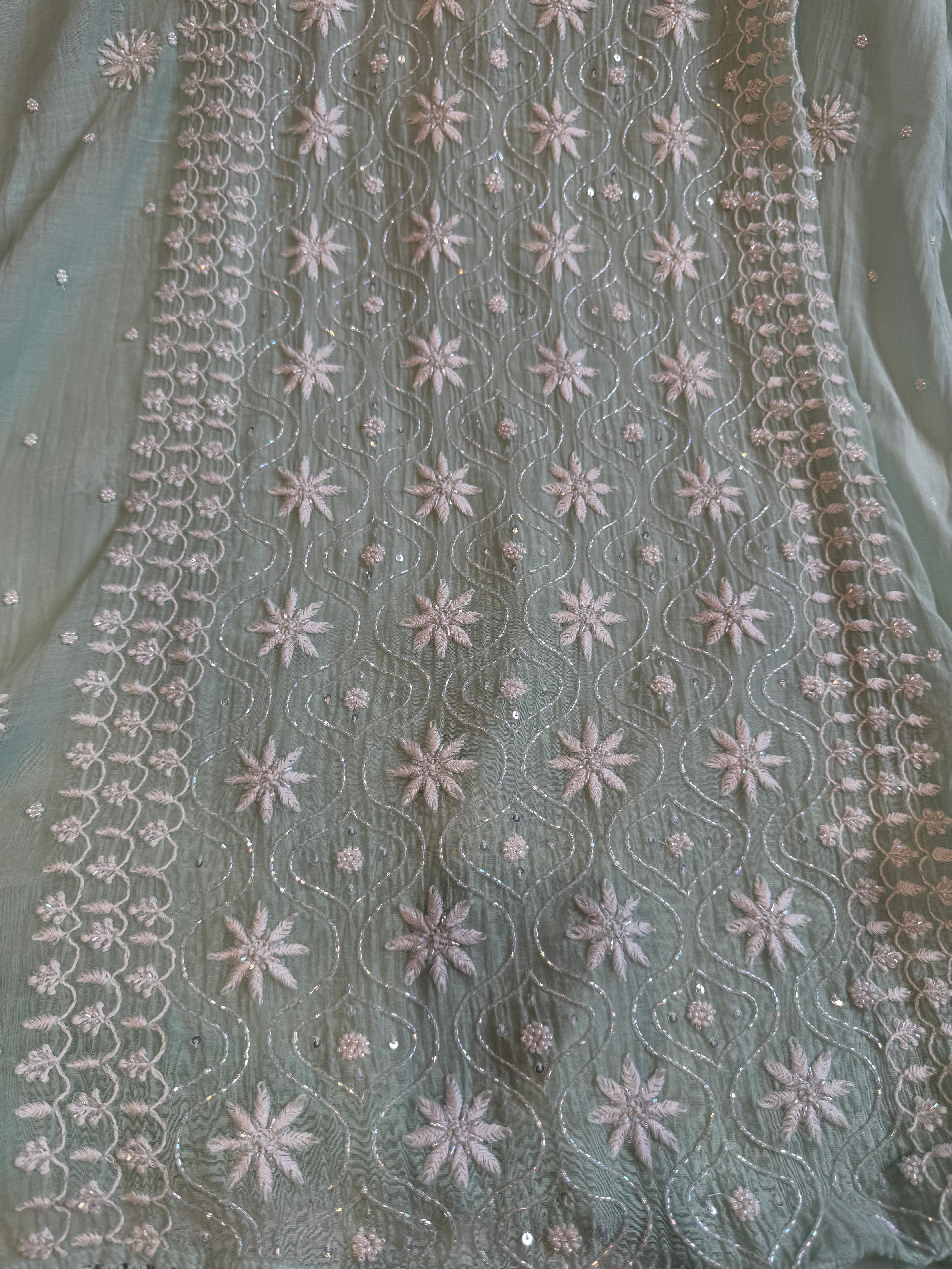 Mul Chanderi Chikankari Kaftan - Green