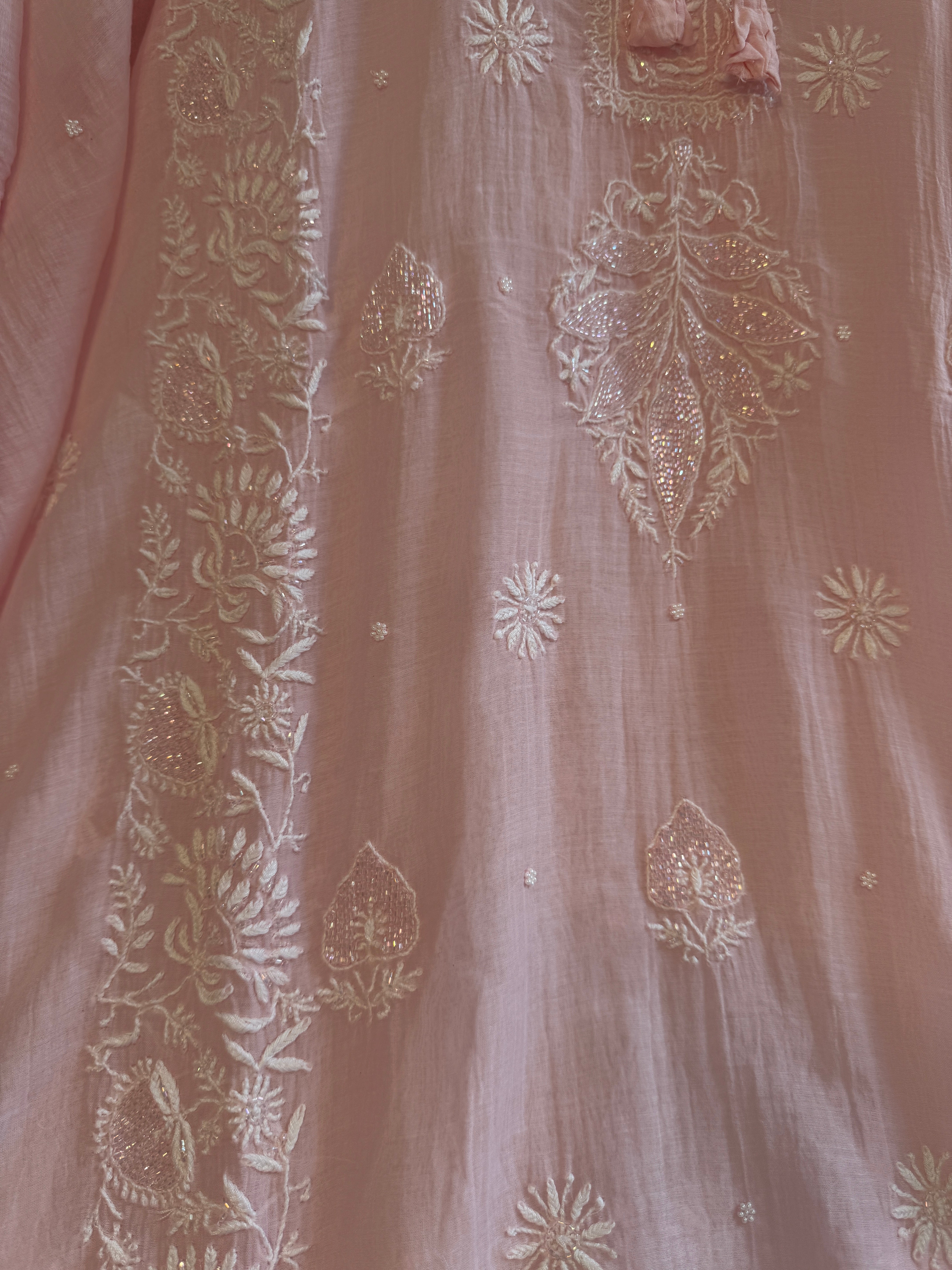 Mul Chanderi Chikankari Kaftan - Pink