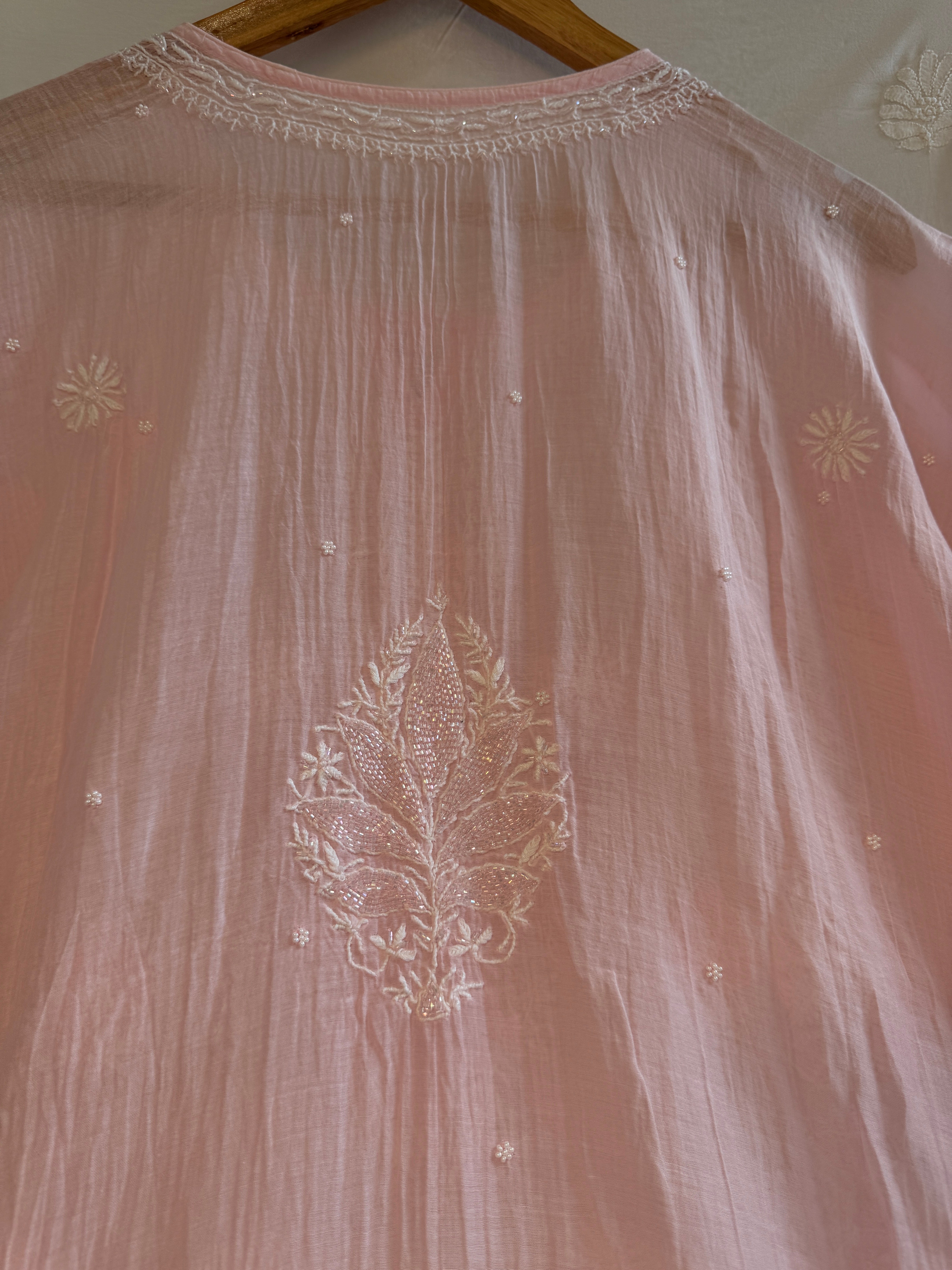 Mul Chanderi Chikankari Kaftan - Pink