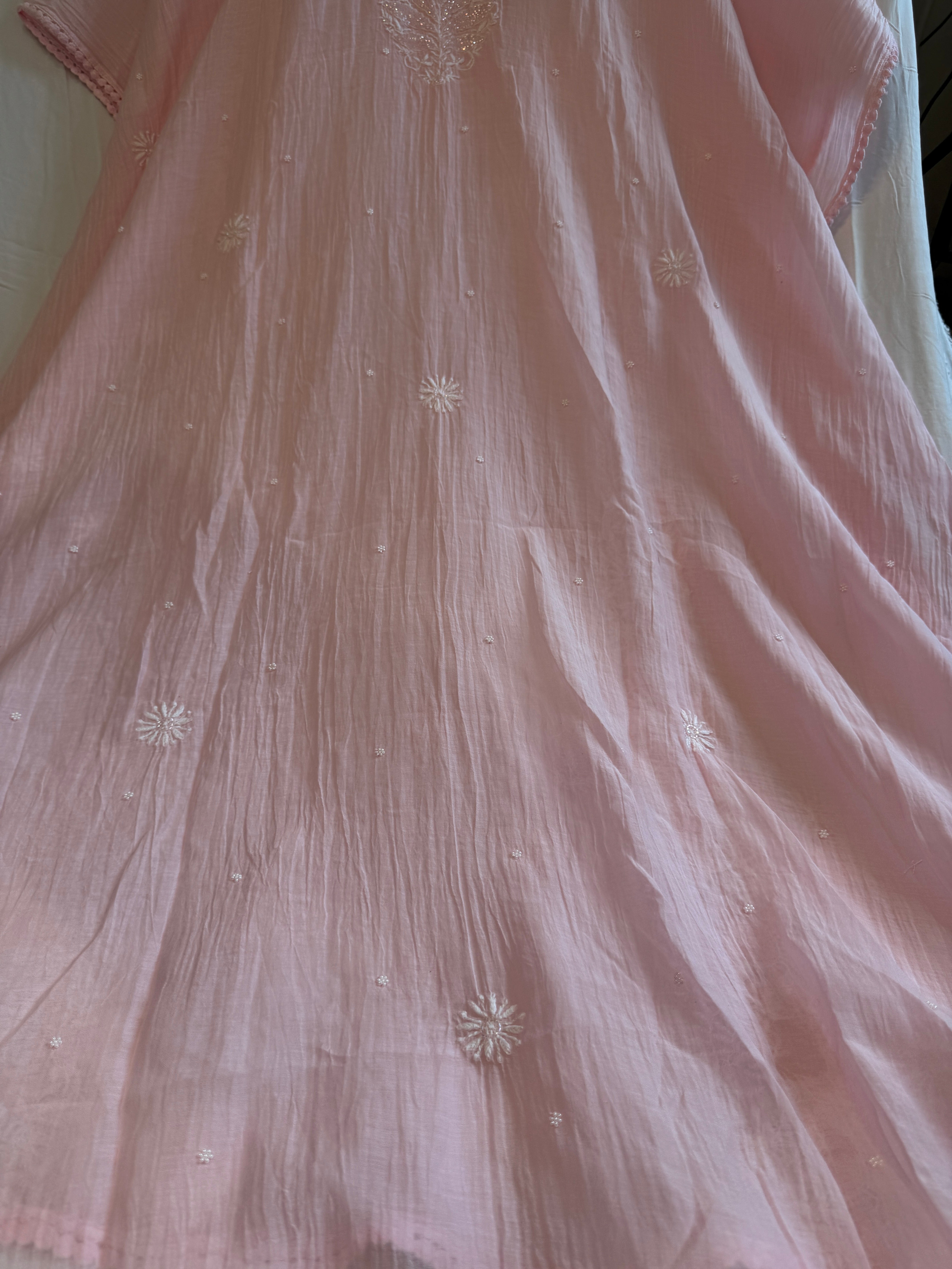 Mul Chanderi Chikankari Kaftan - Pink