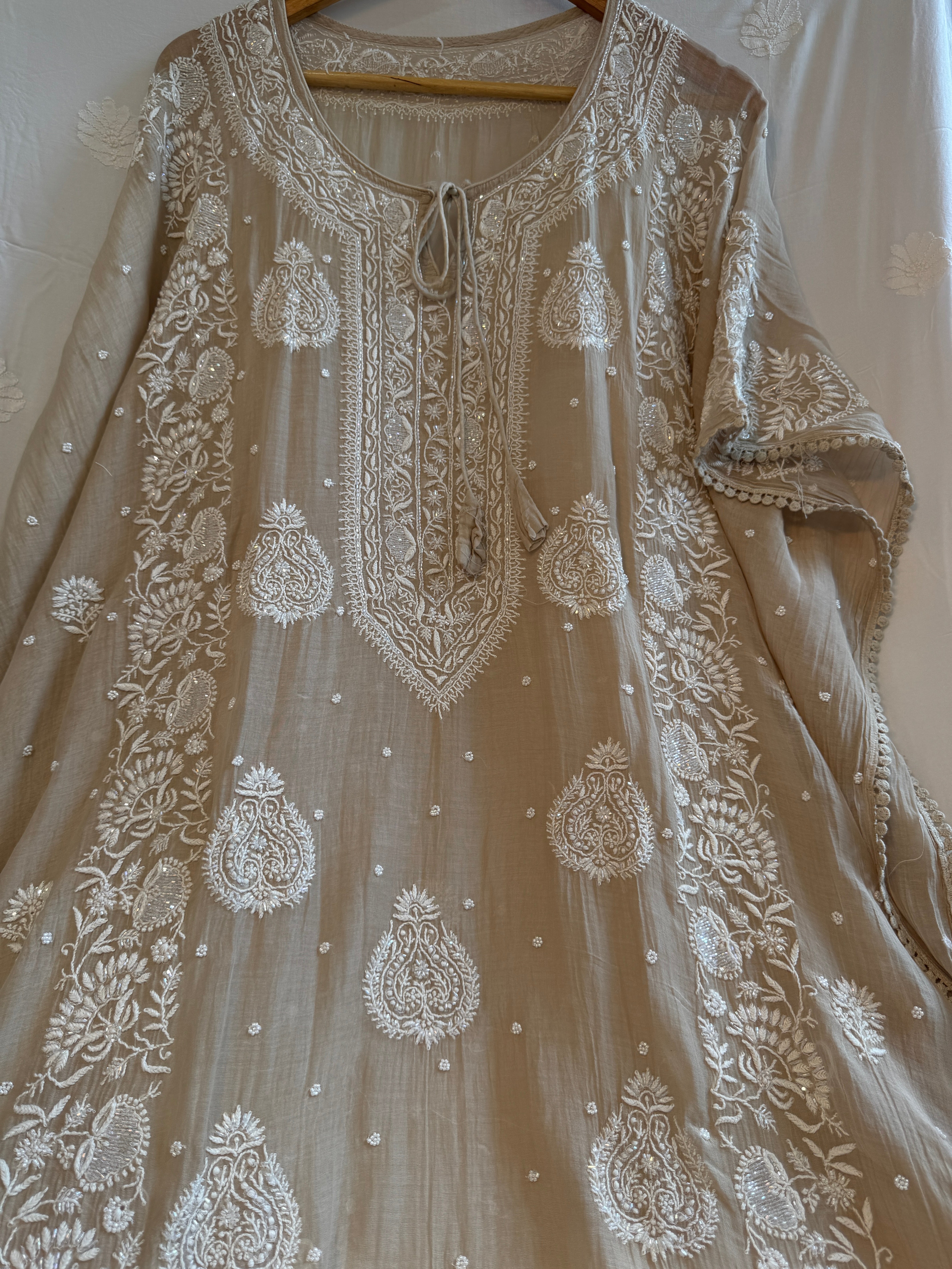 Mul Chanderi Chikankari Kaftan - Beige ARIAA CHIKANKARI