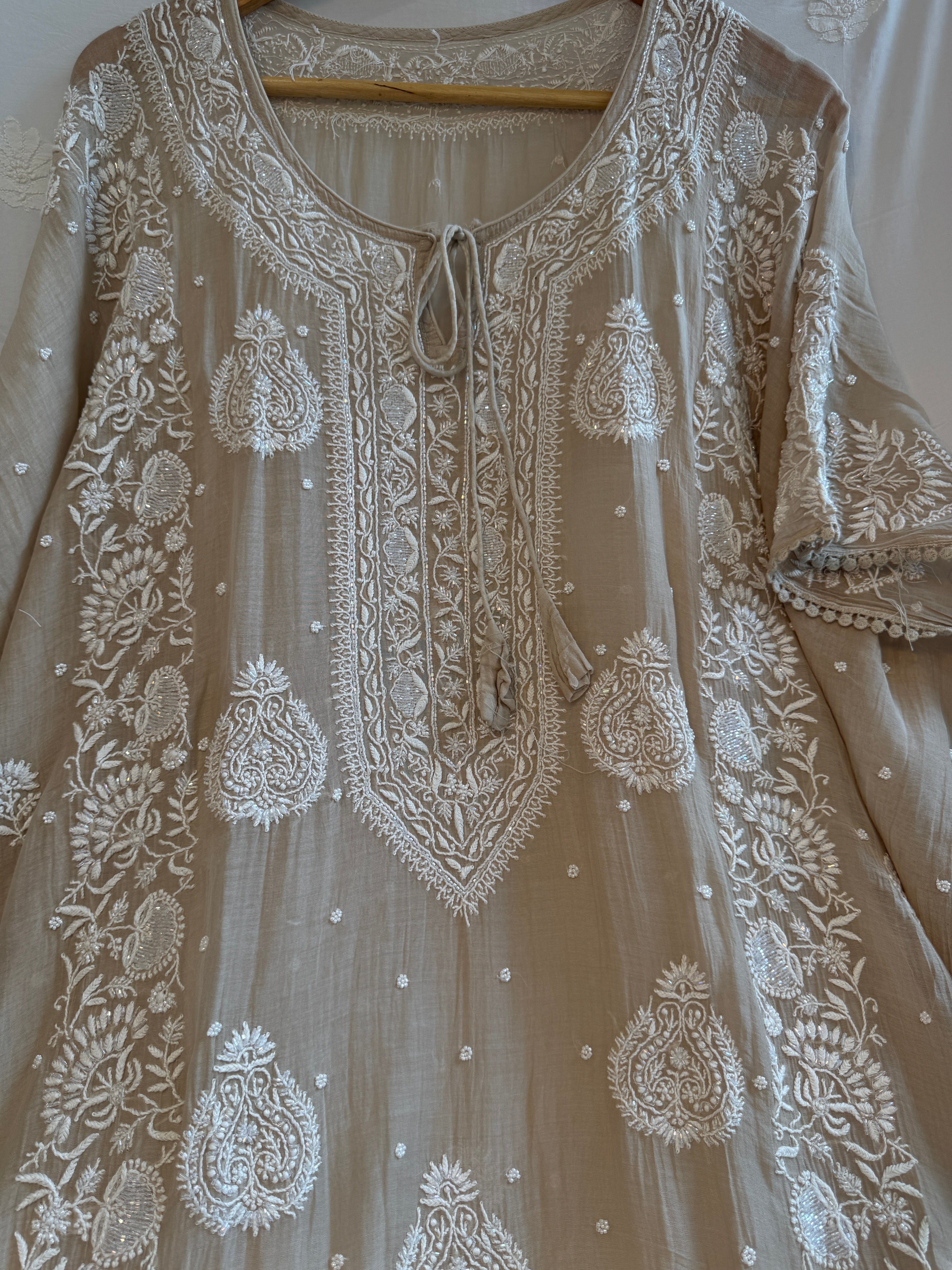 Mul Chanderi Chikankari Kaftan - Beige ARIAA CHIKANKARI