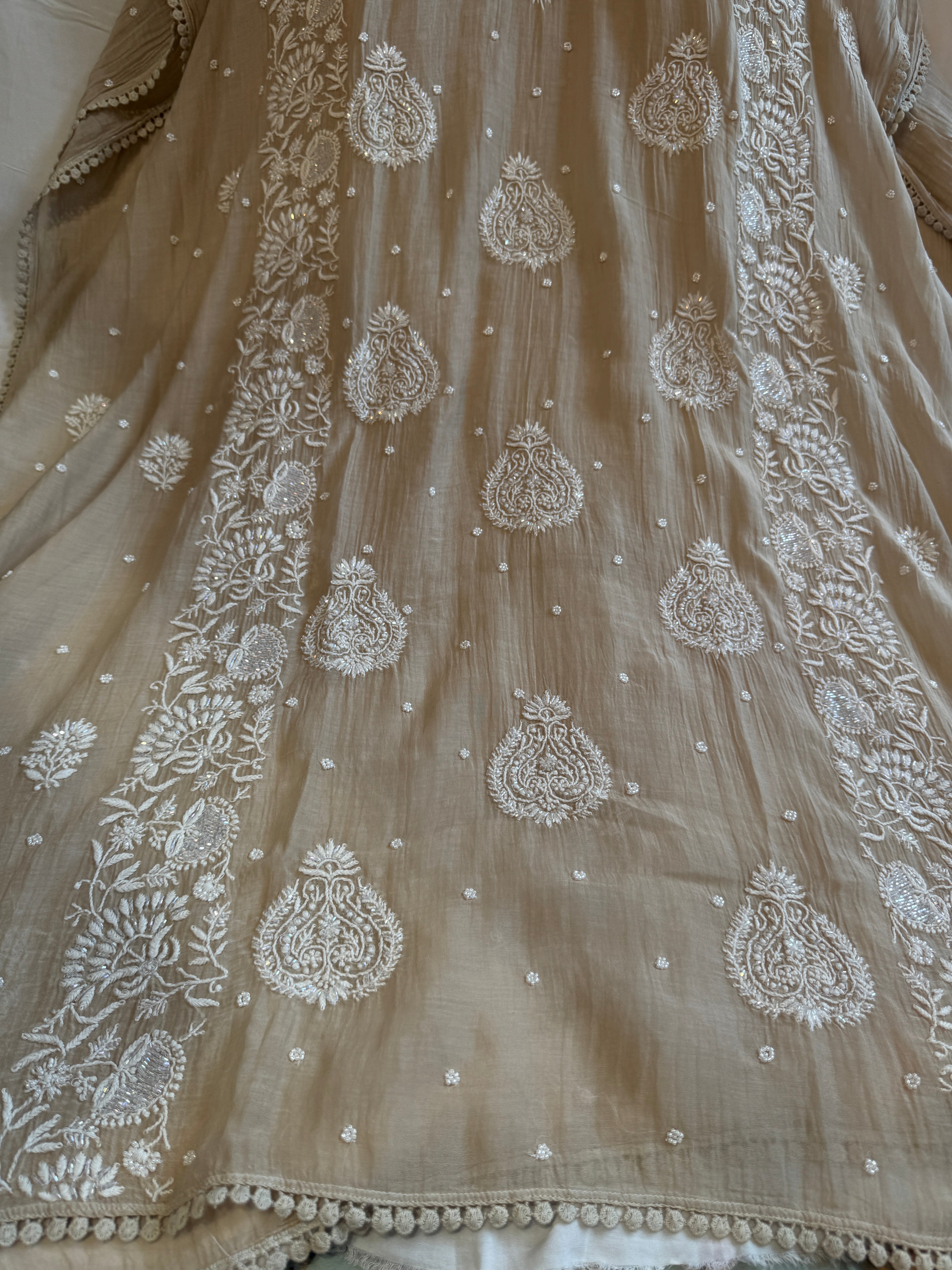 Mul Chanderi Chikankari Kaftan - Beige ARIAA CHIKANKARI