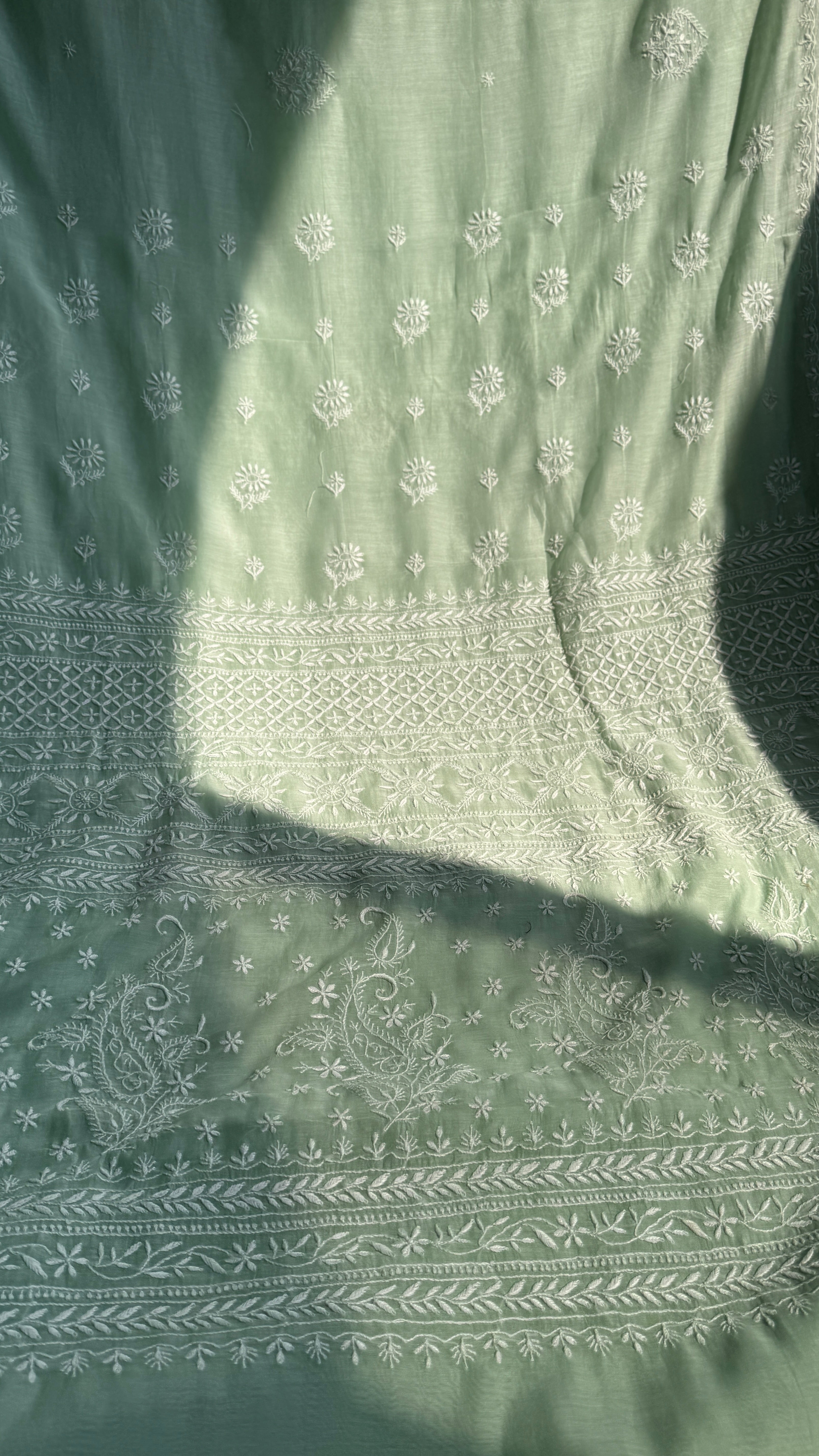 Pure Mul Chanderi Chikankari saree in Green