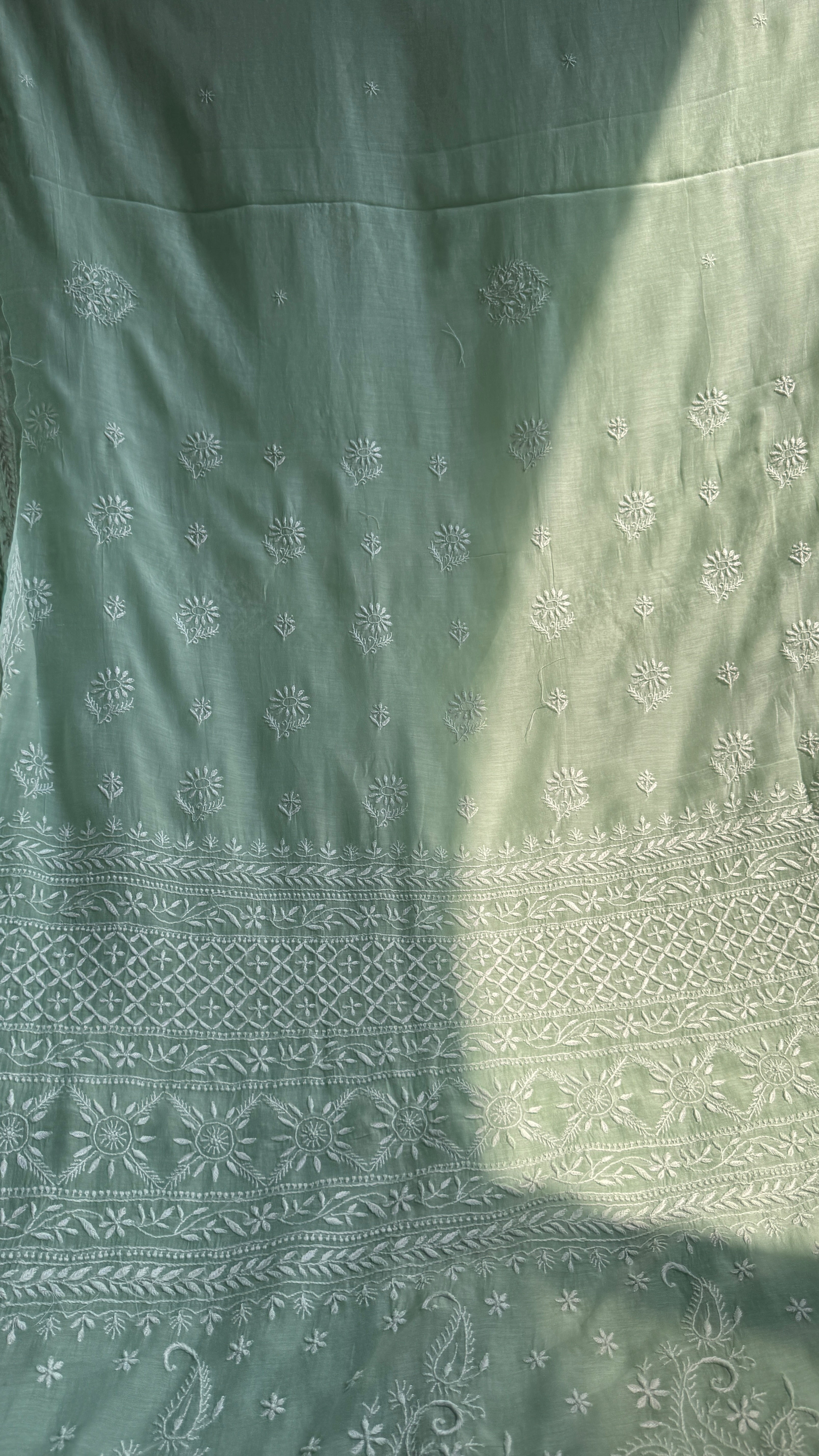 Pure Mul Chanderi Chikankari saree in Green