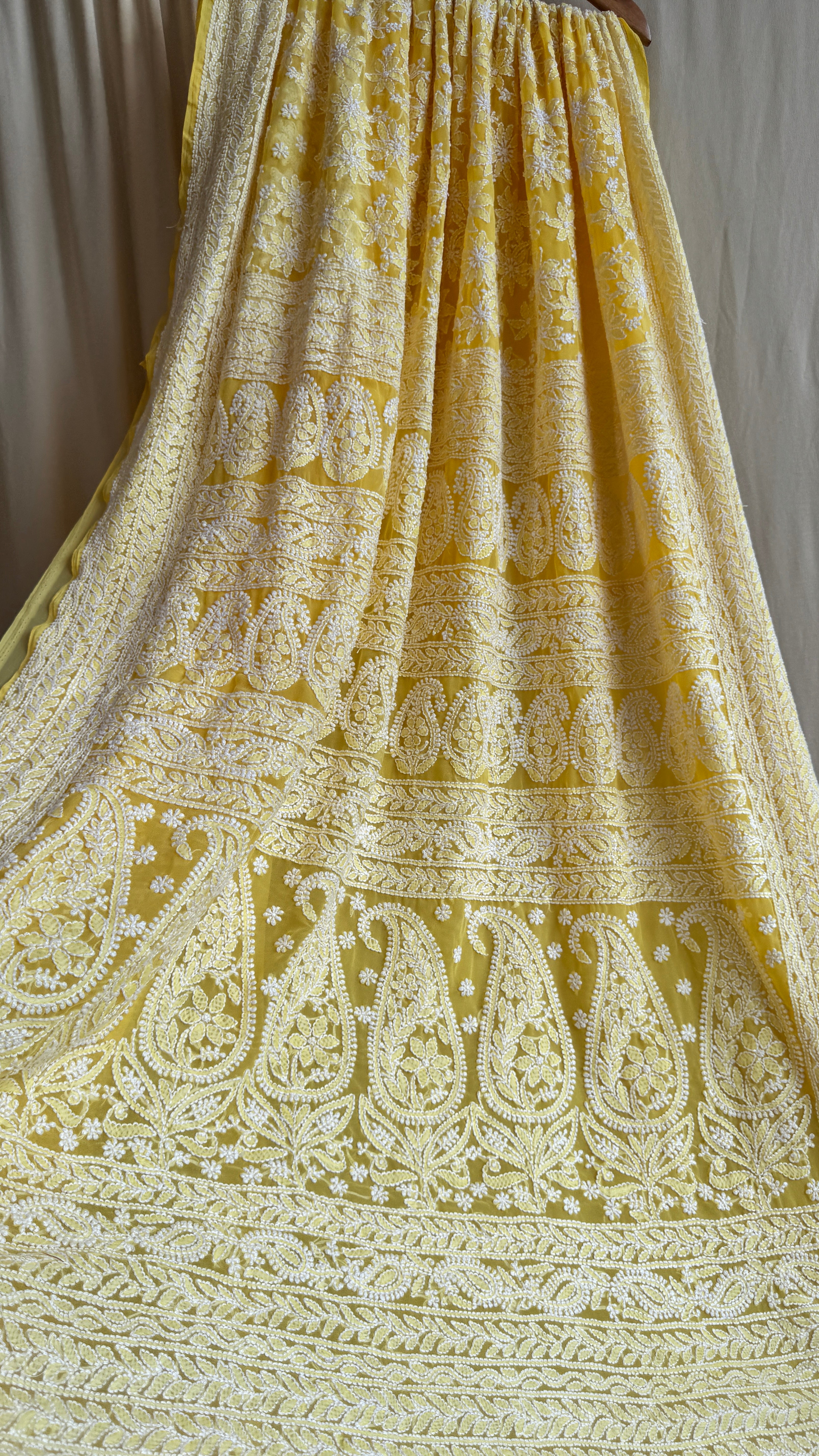 Georgette Chikankari saree in Yellow