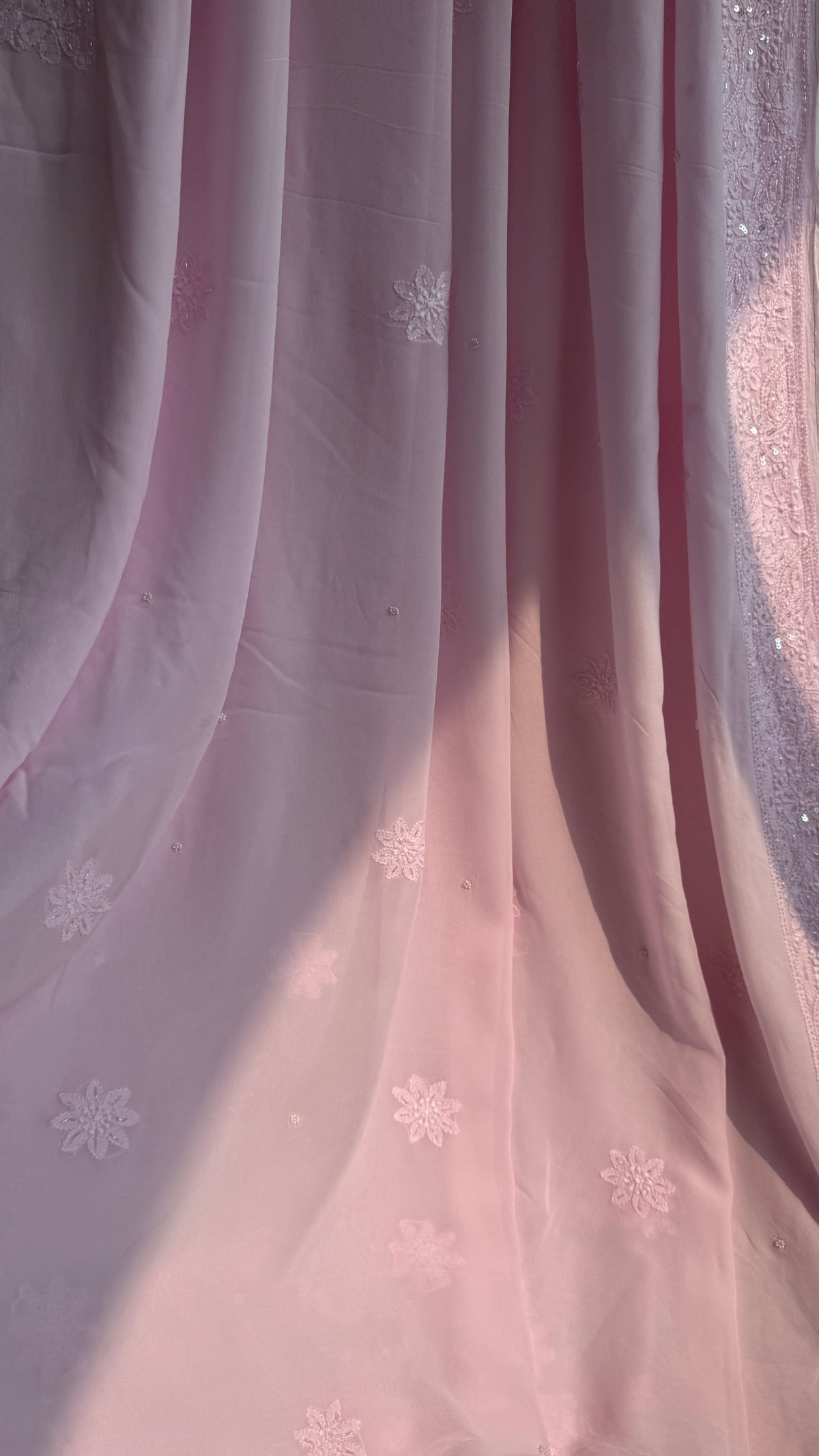 Viscose Chikankari saree with Pearl embellishments - Pink