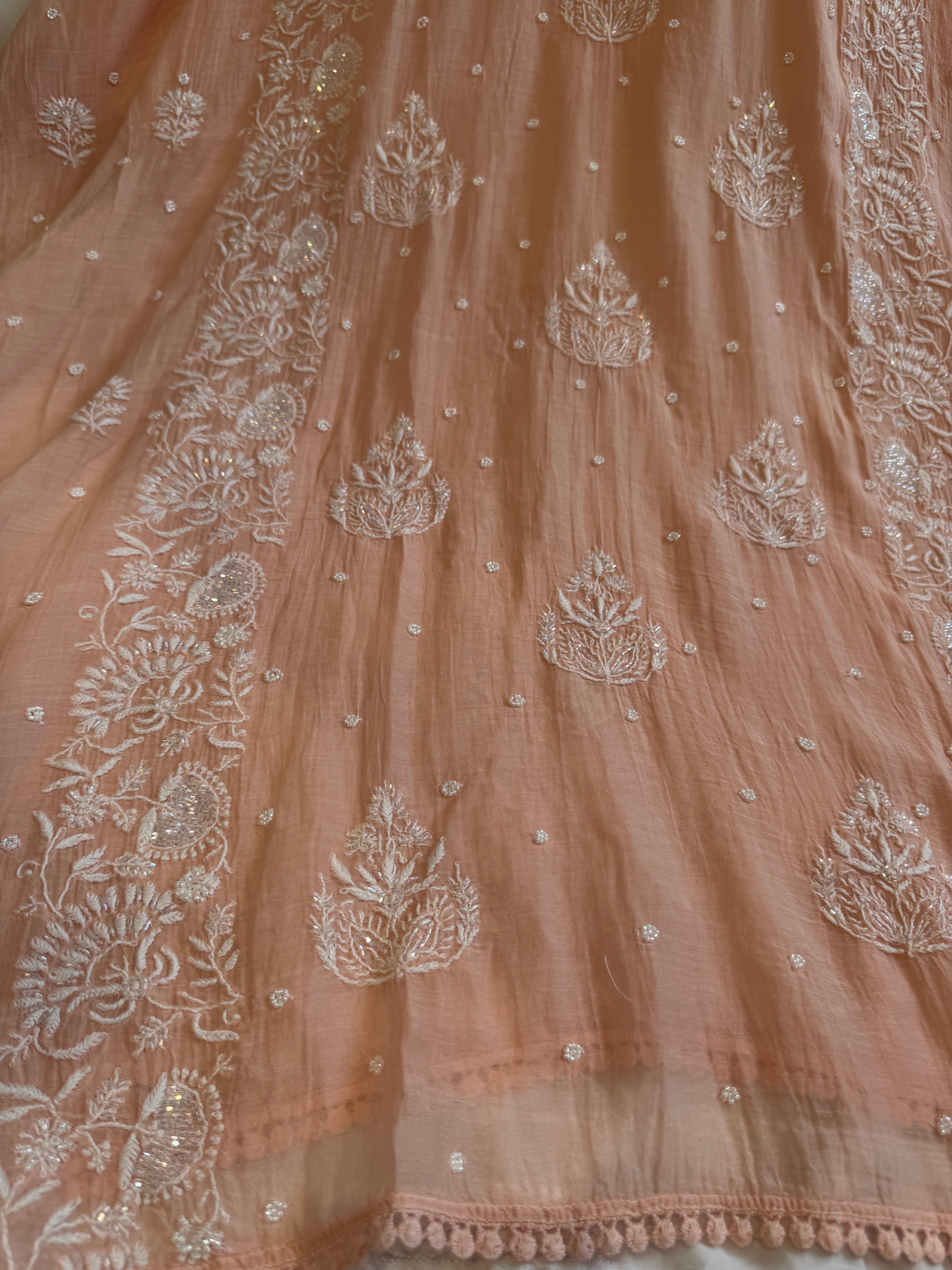 Mul Chanderi Chikankari Kaftan - Peach