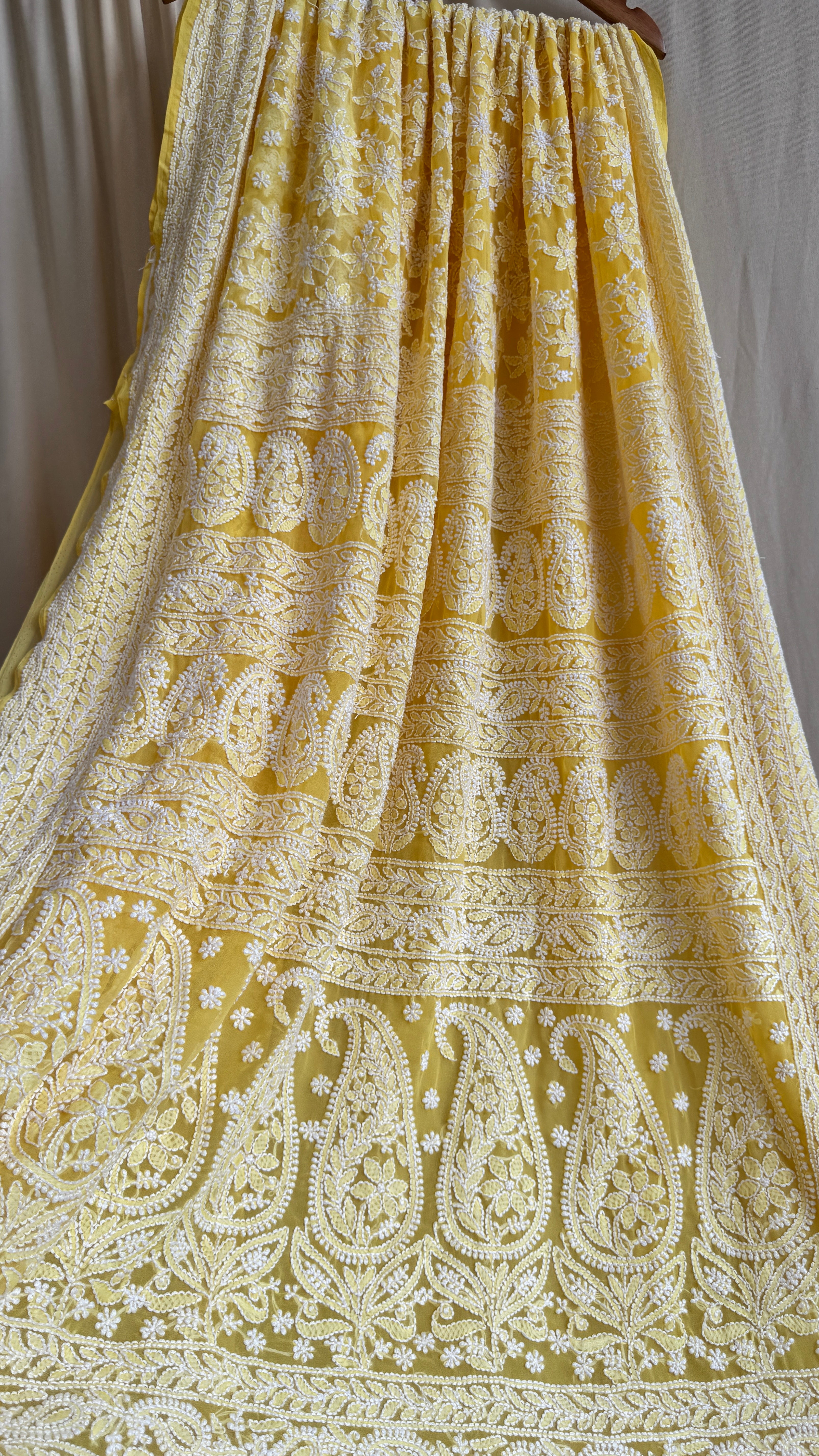 Georgette Chikankari saree in Yellow