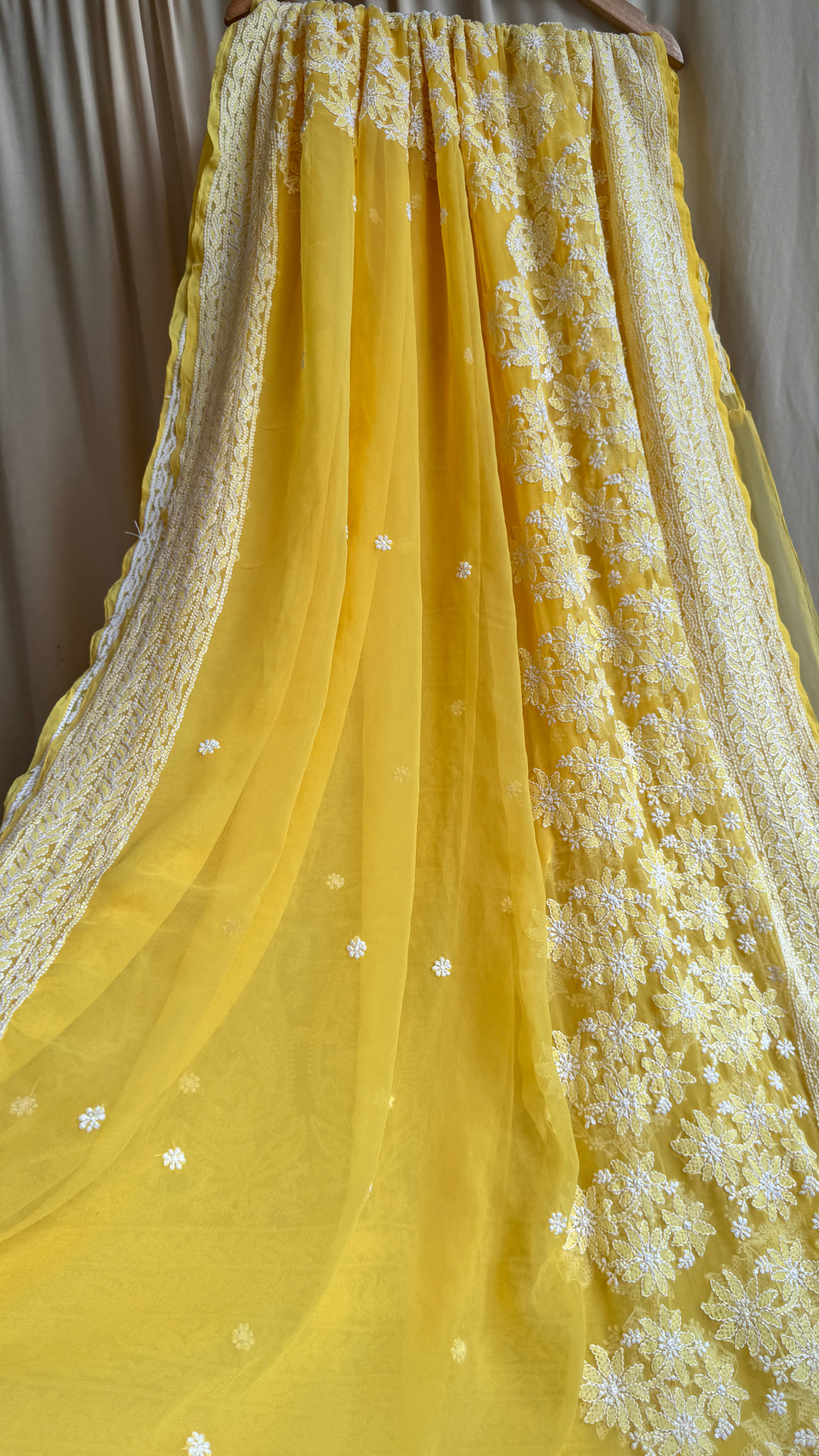 Georgette Chikankari saree in Yellow