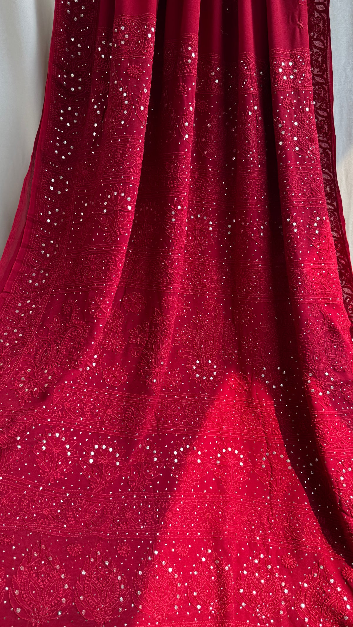 Viscose Maroon Chikankari saree with Mukaish Work