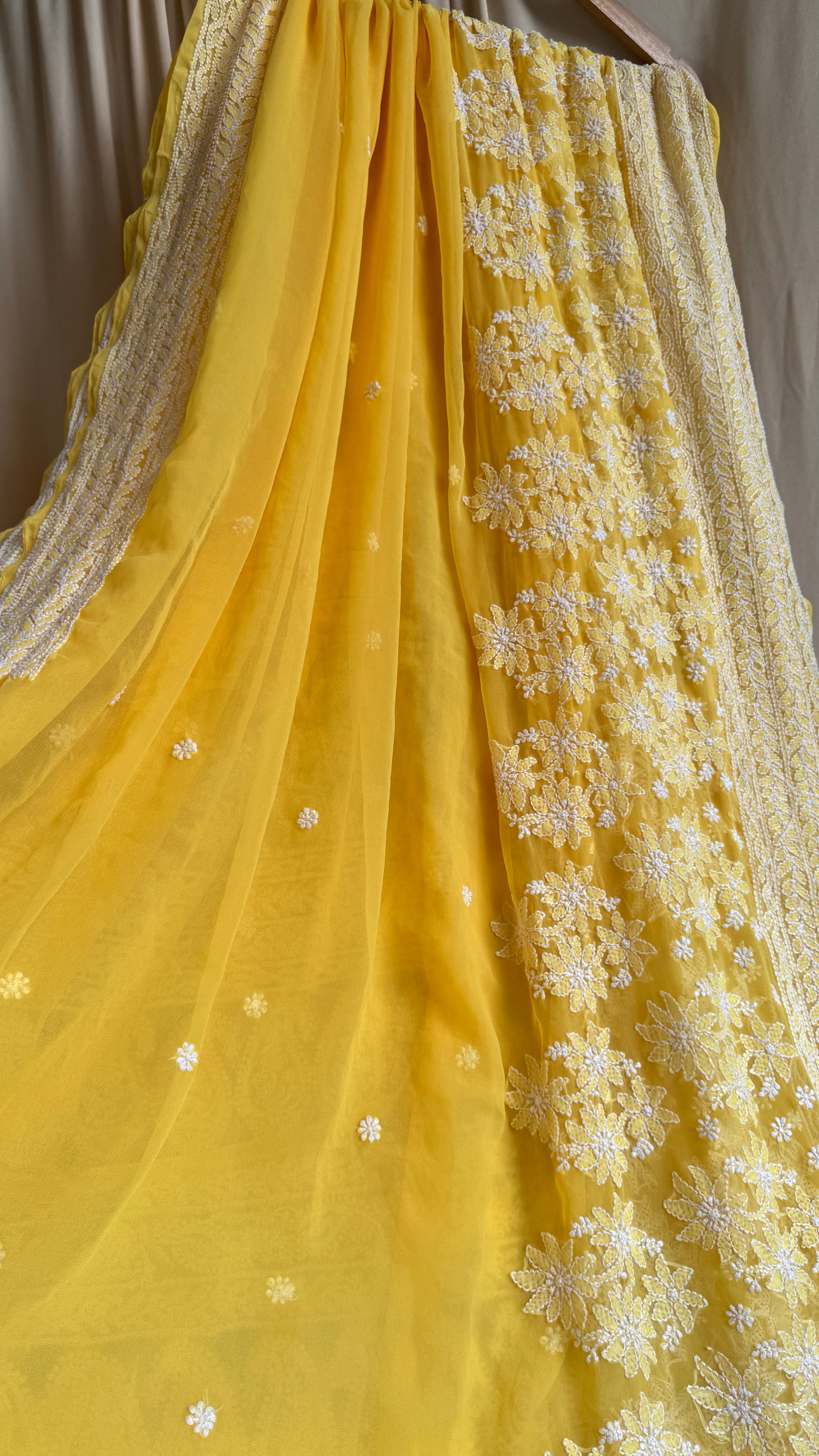 Georgette Chikankari saree in Yellow
