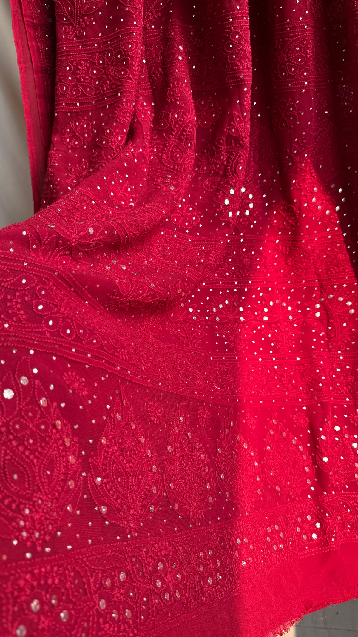 Viscose Maroon Chikankari saree with Mukaish Work