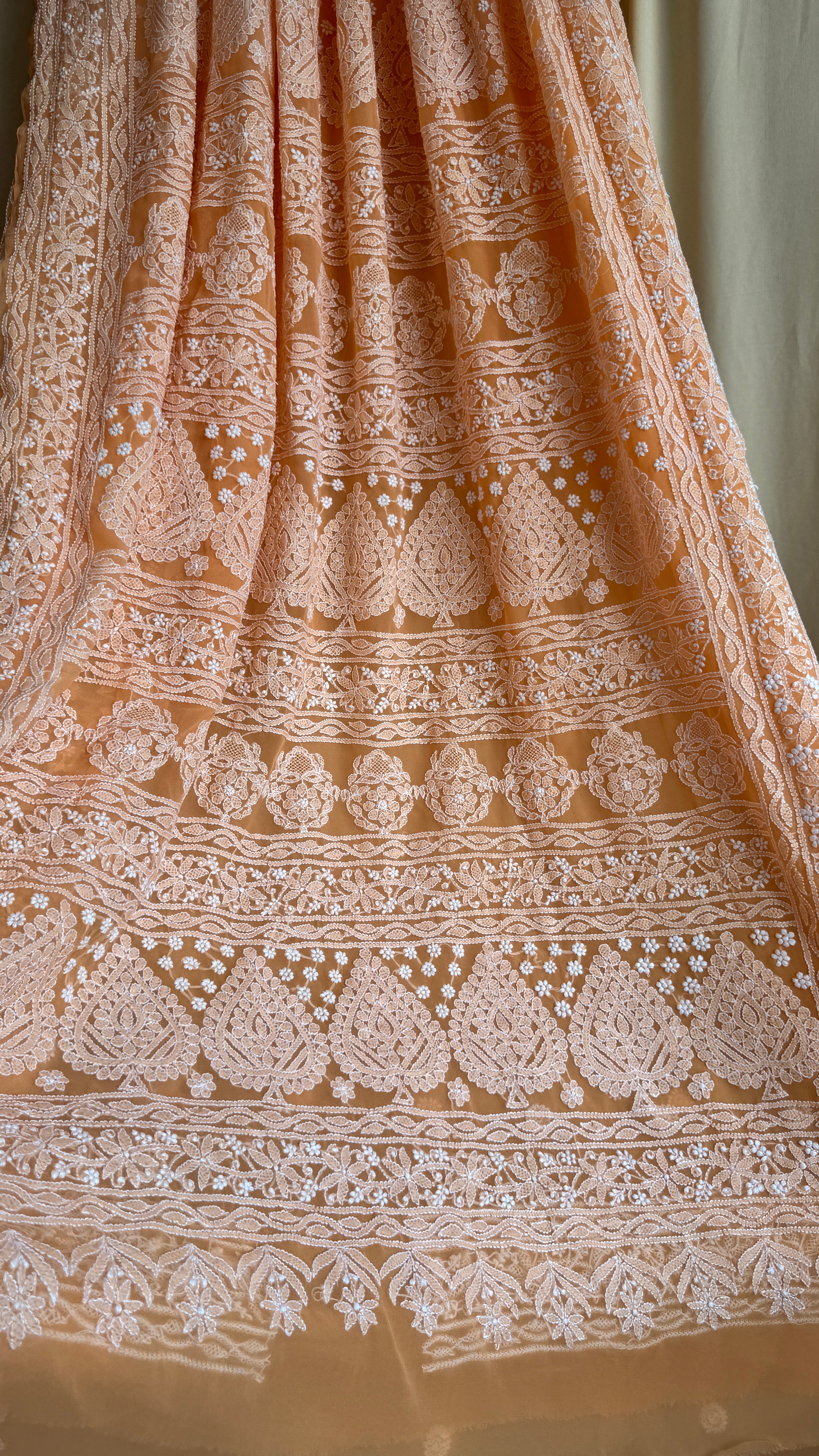 Georgette Chikankari saree in Sunset Orange