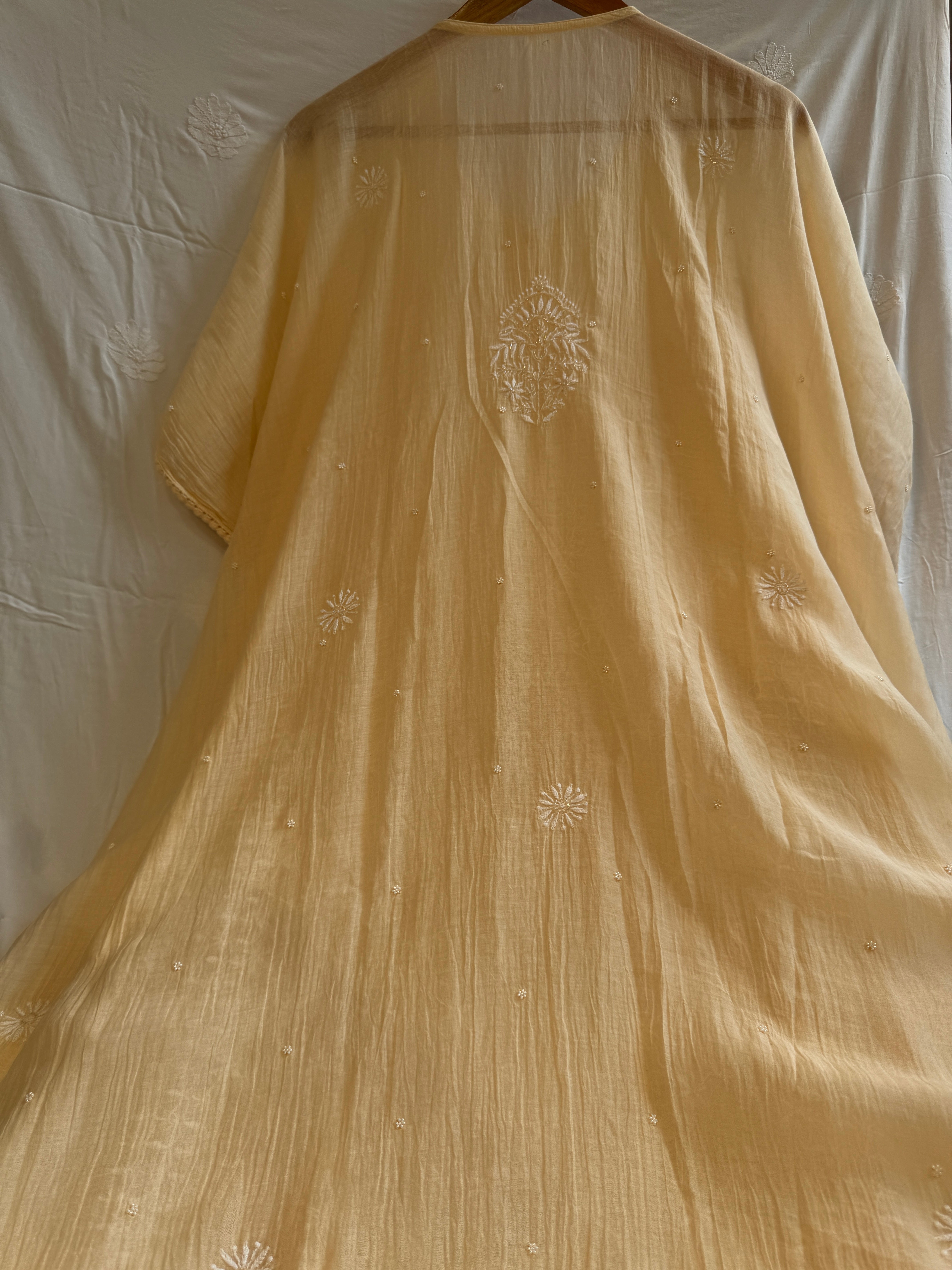 Mul Chanderi Chikankari Kaftan - Ivory