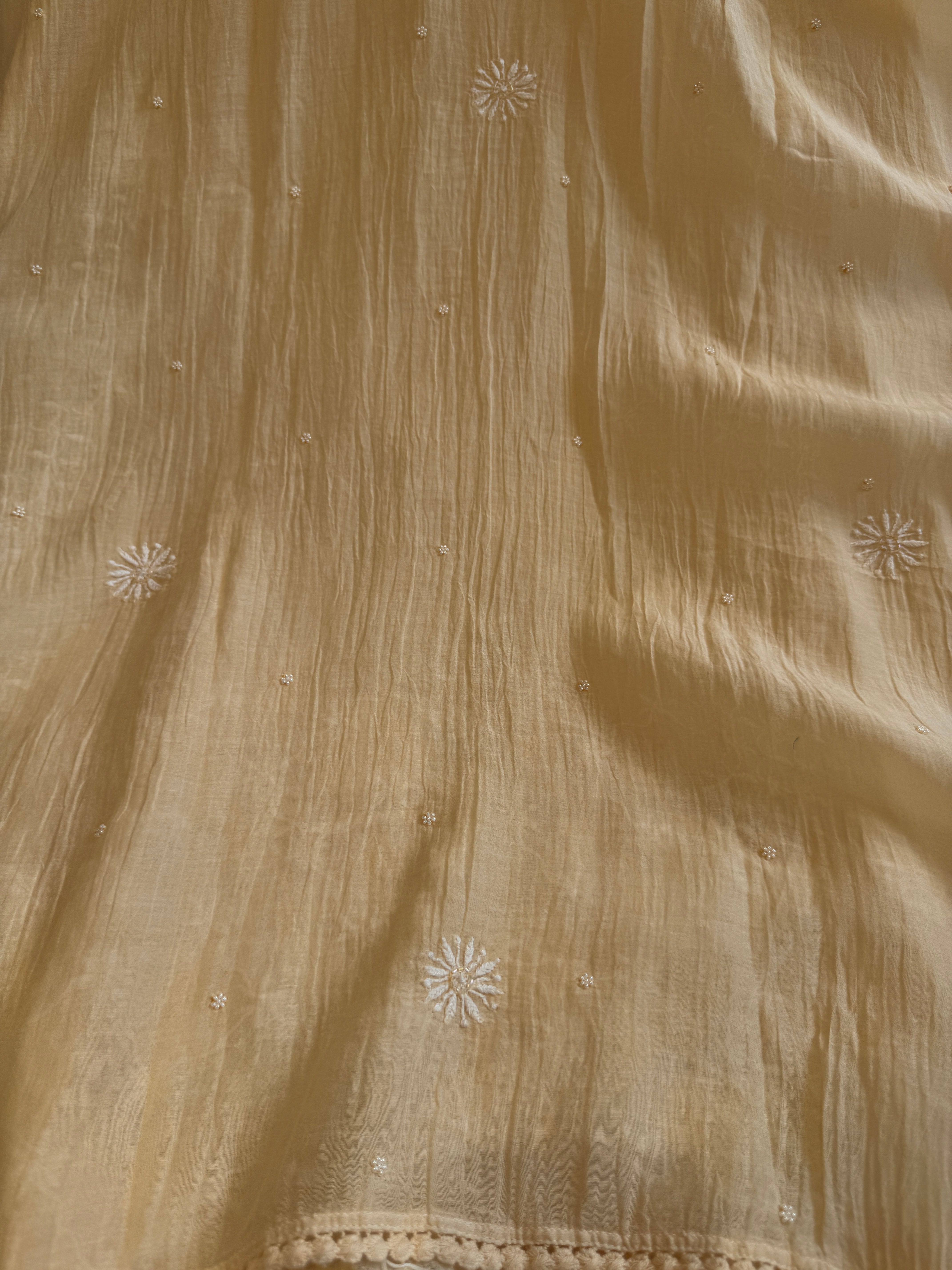 Mul Chanderi Chikankari Kaftan - Ivory