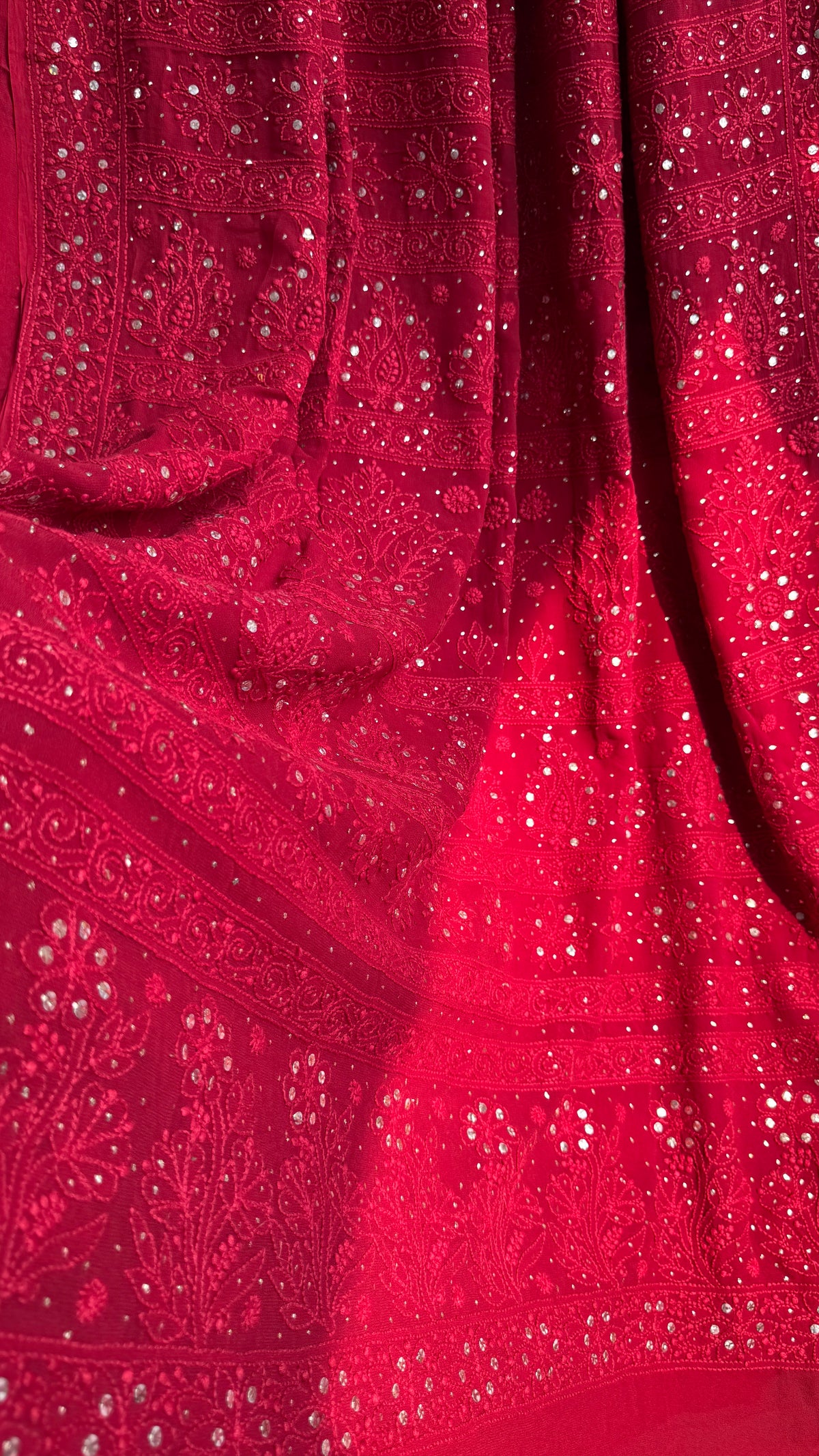 Viscose Maroon Chikankari saree with Mukaish Work