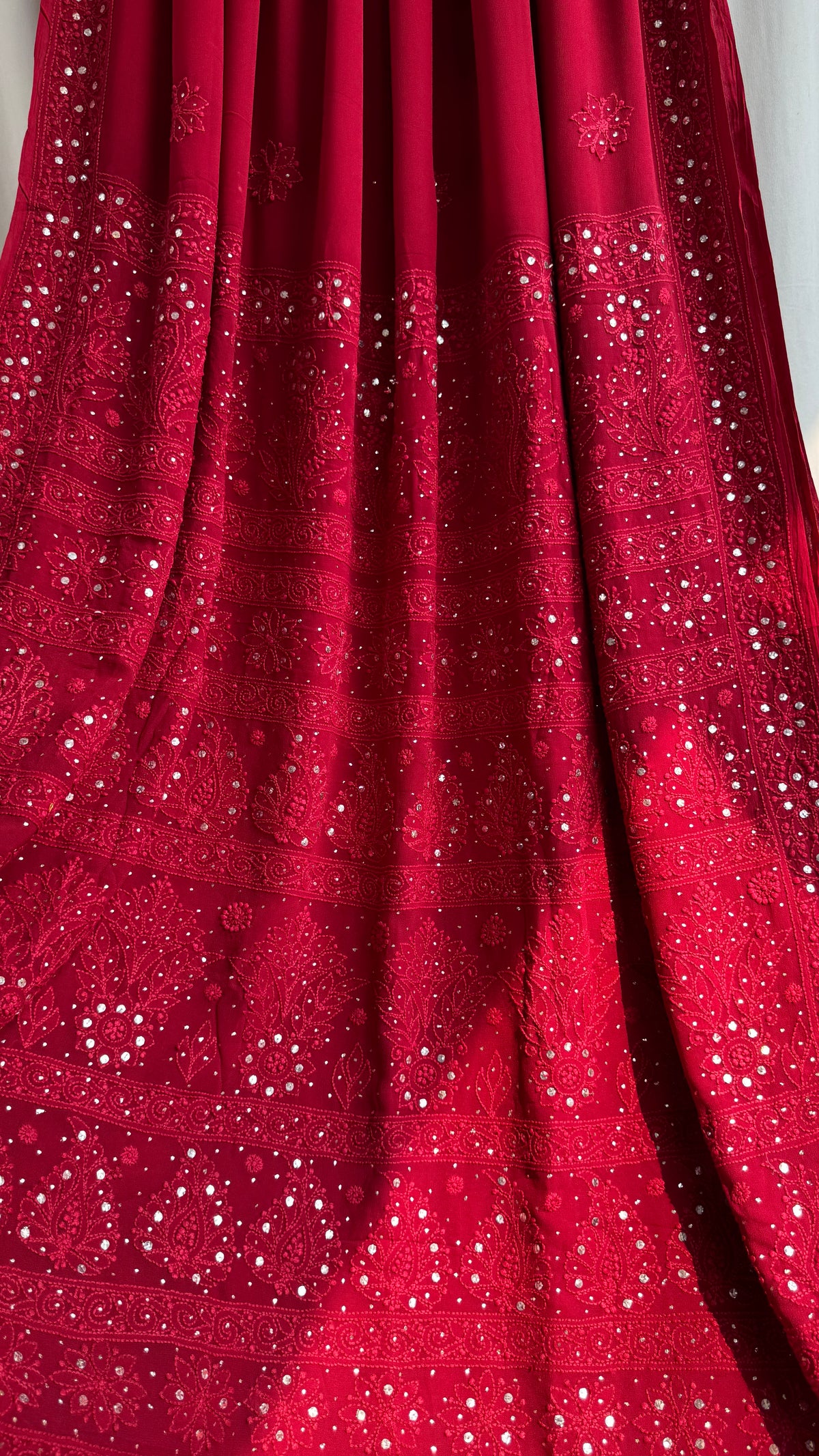 Viscose Maroon Chikankari saree with Mukaish Work