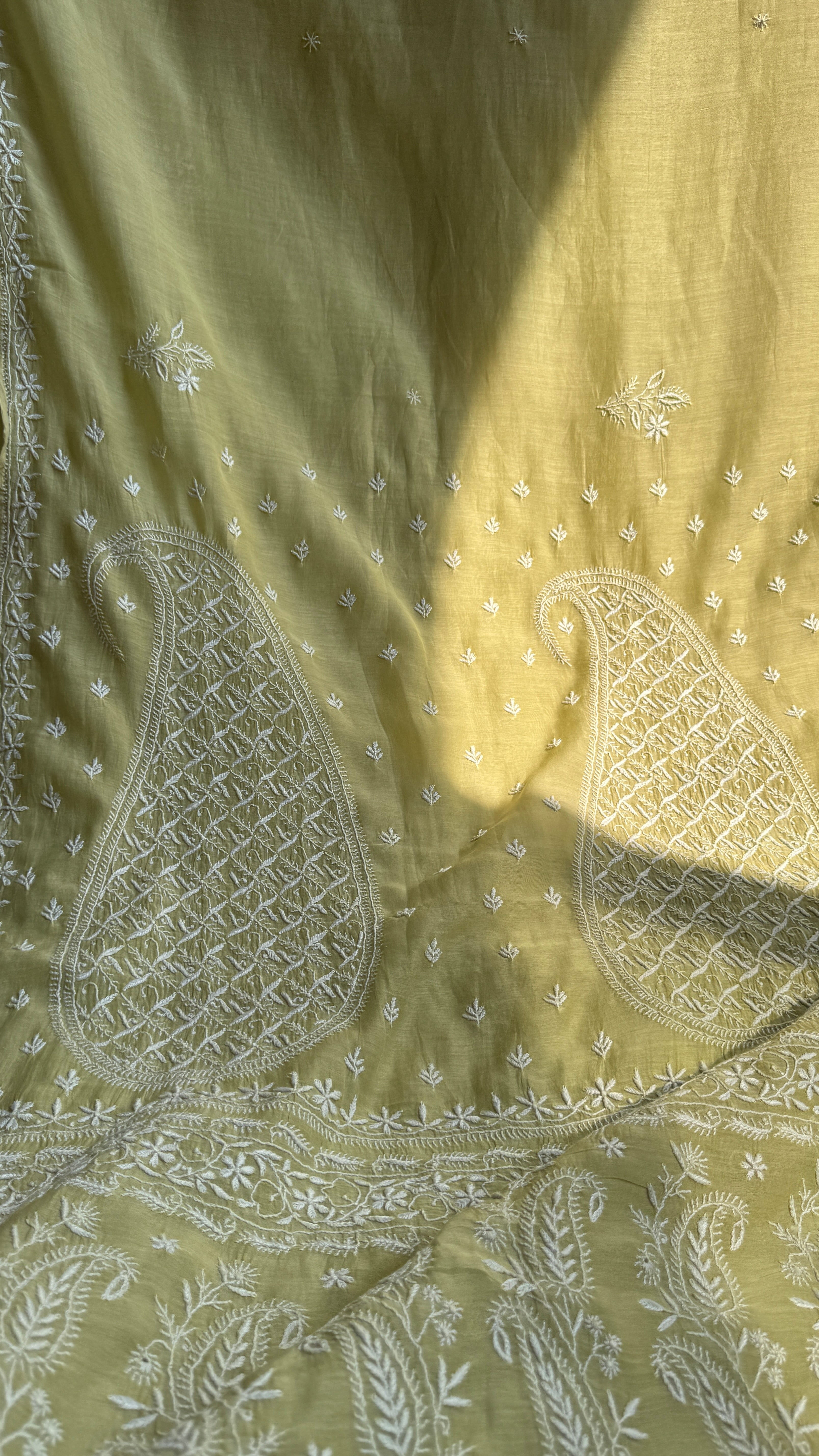 Pure Mul Chanderi Chikankari saree in Green