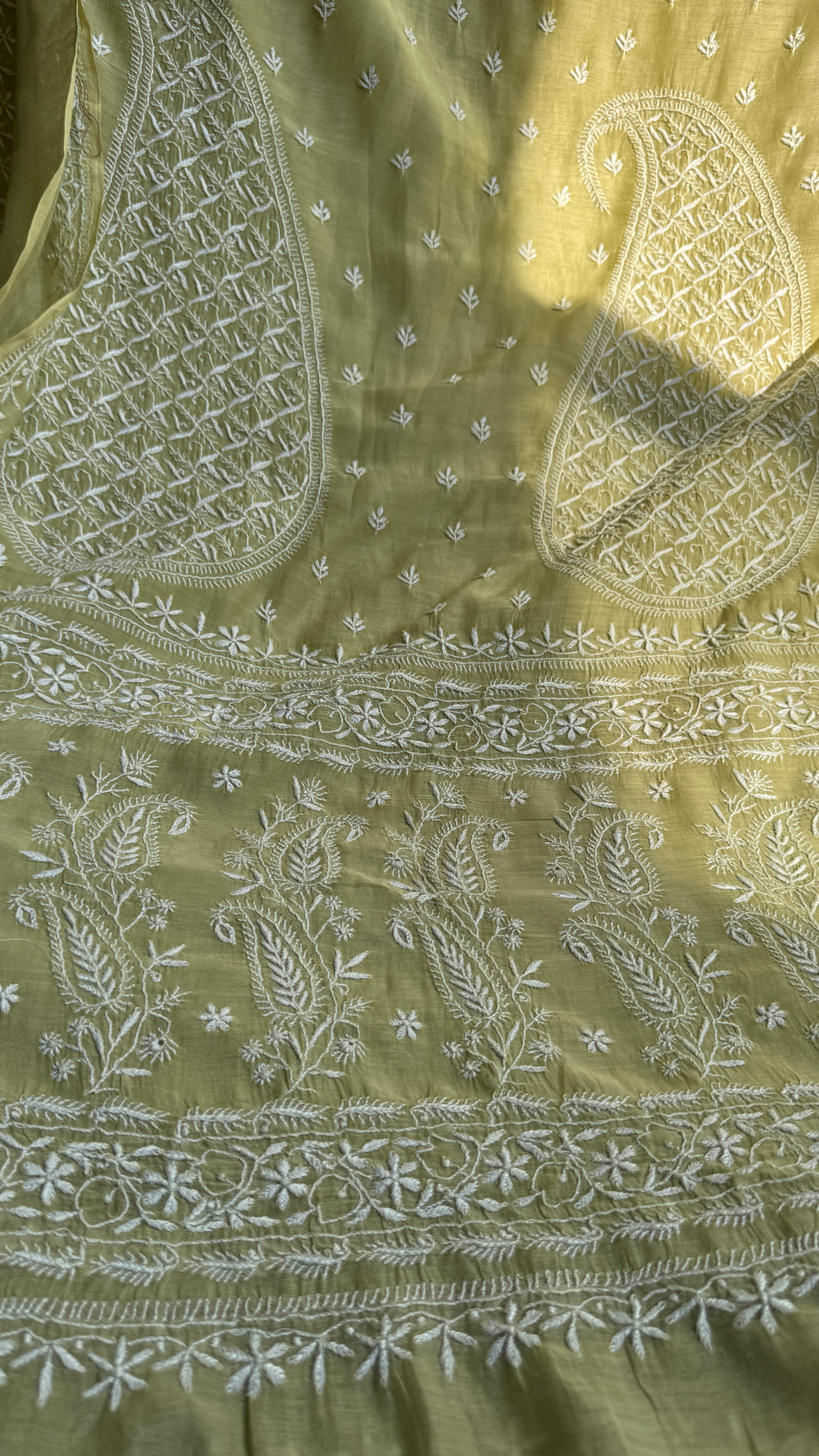 Pure Mul Chanderi Chikankari saree in Green