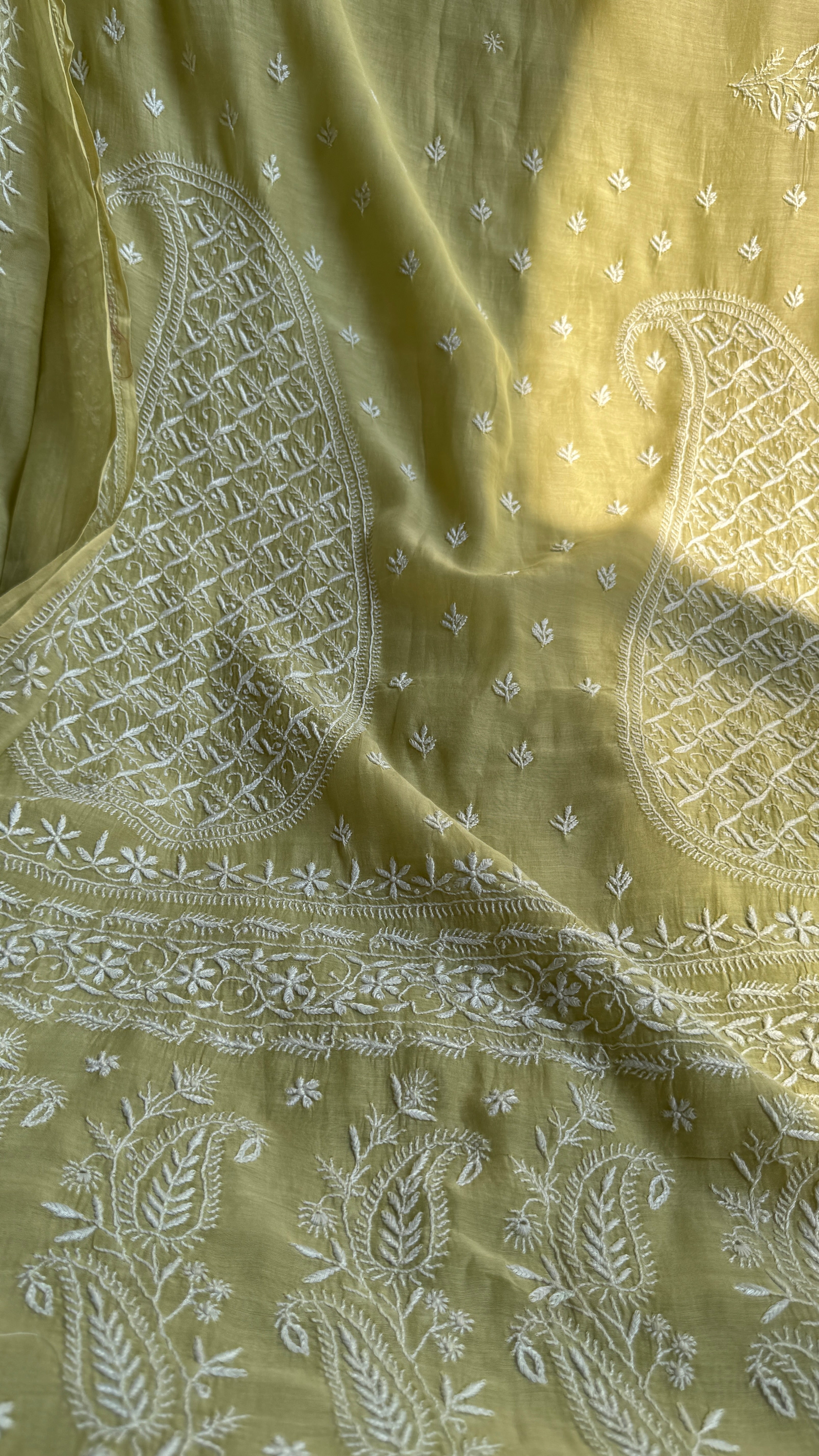 Pure Mul Chanderi Chikankari saree in Green