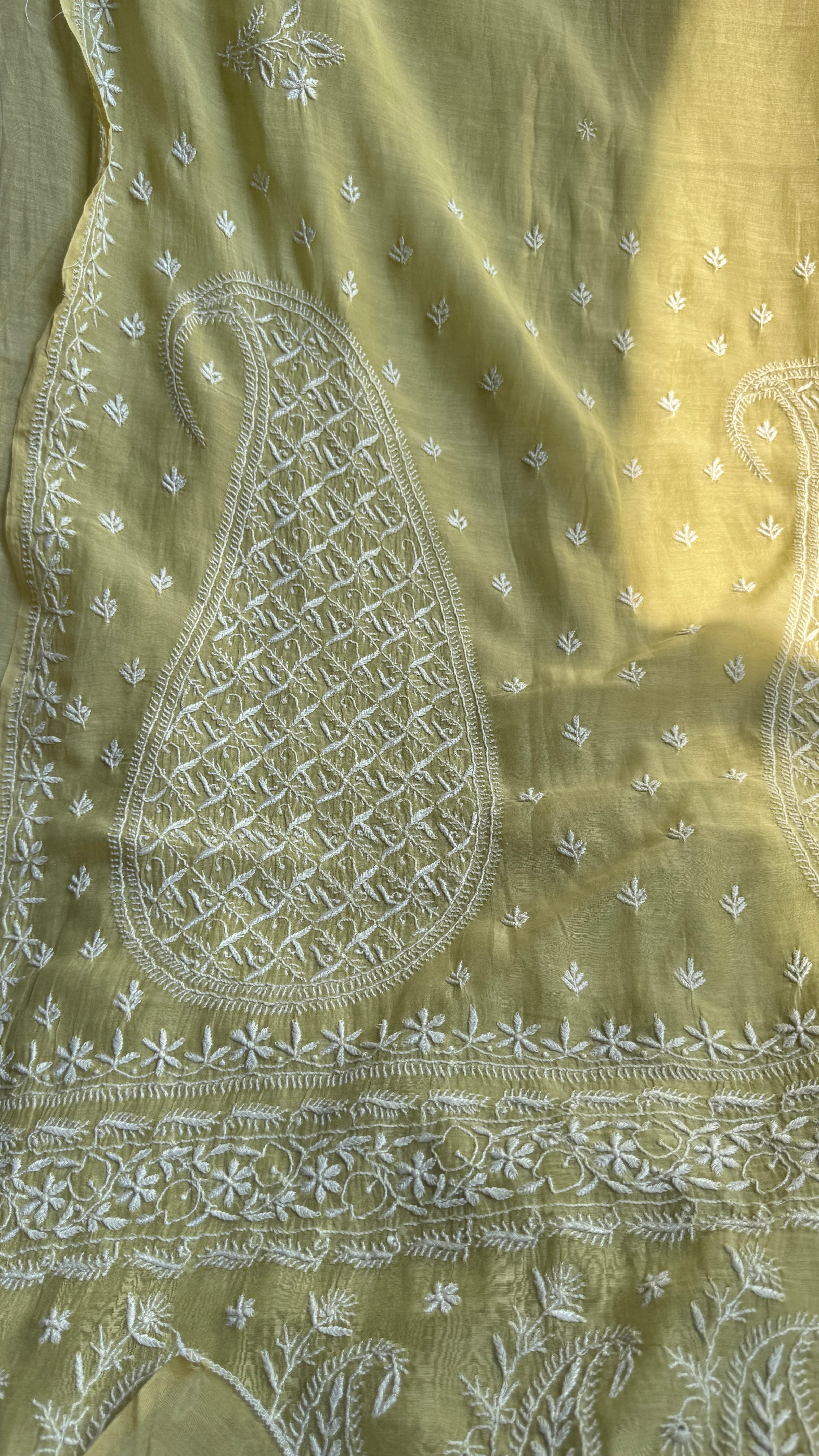 Pure Mul Chanderi Chikankari saree in Green