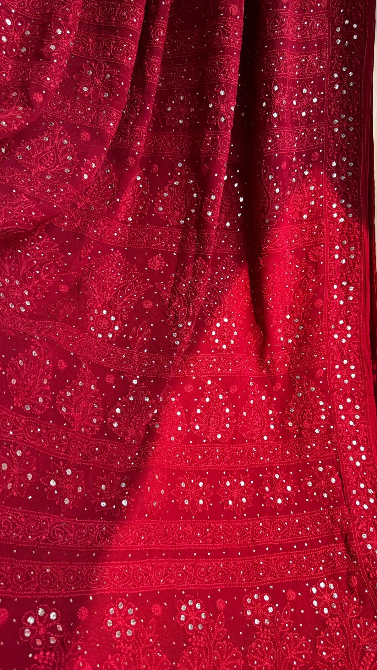 Viscose Maroon Chikankari saree with Mukaish Work