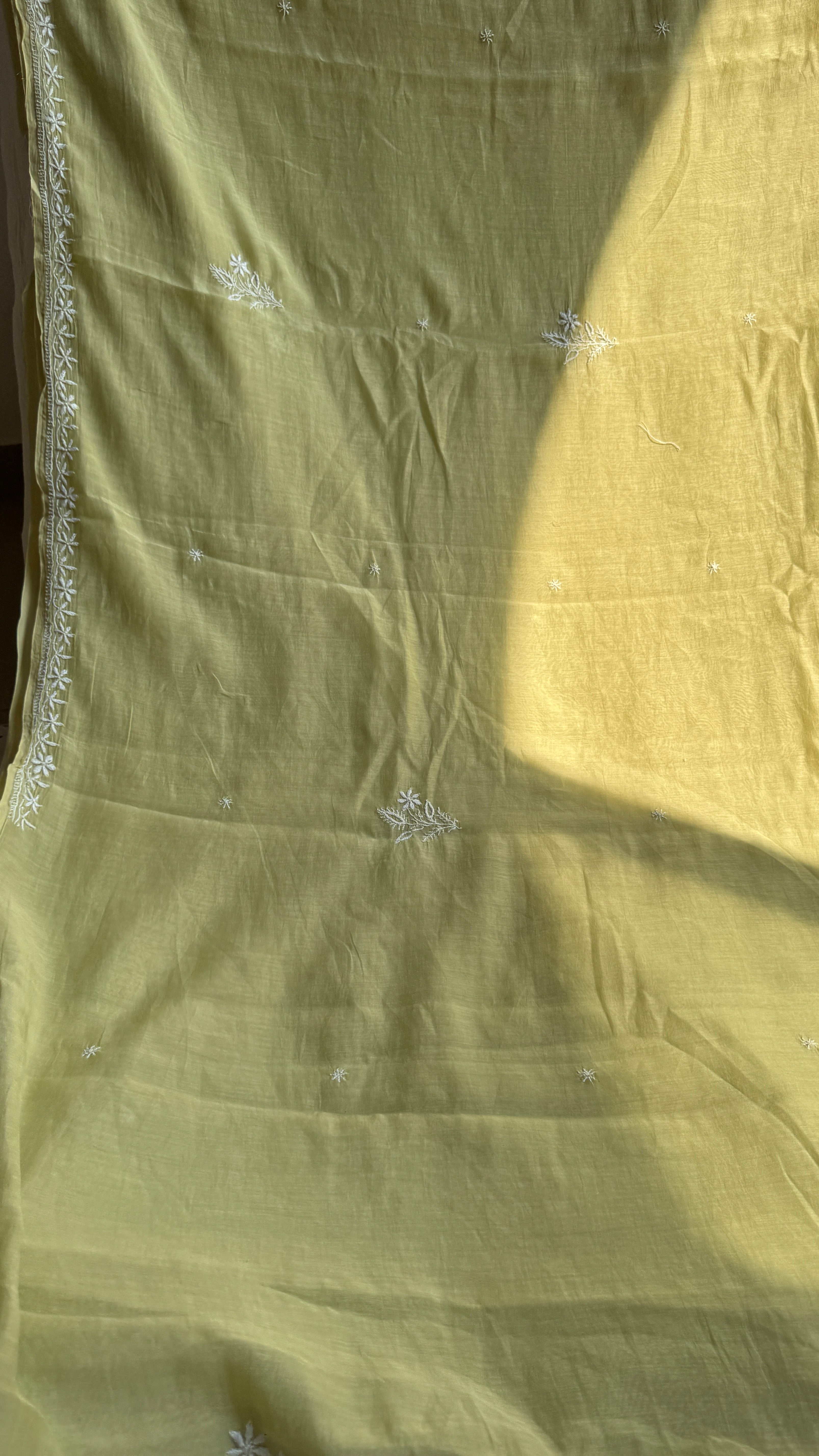 Pure Mul Chanderi Chikankari saree in Green