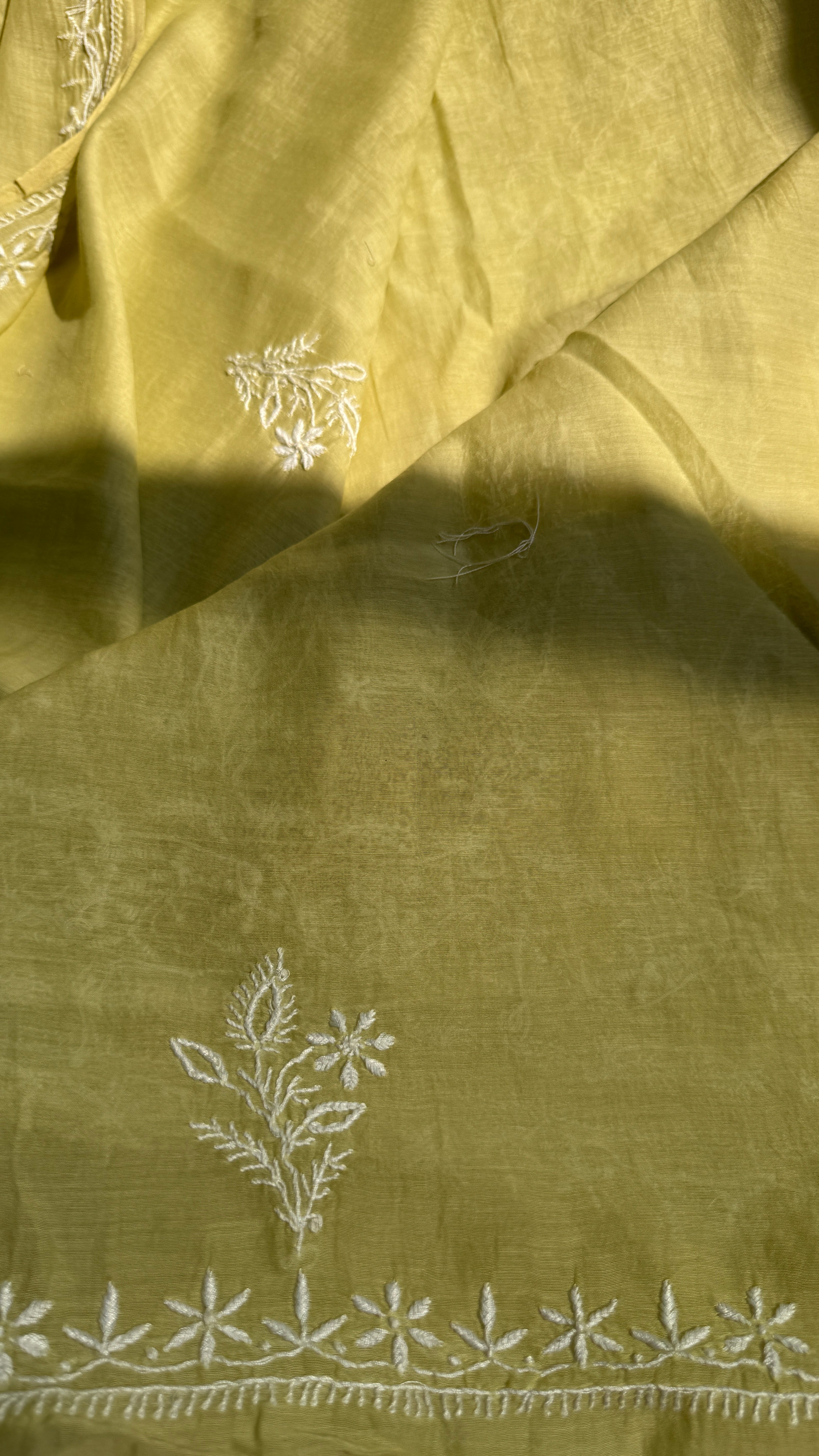 Pure Mul Chanderi Chikankari saree in Green