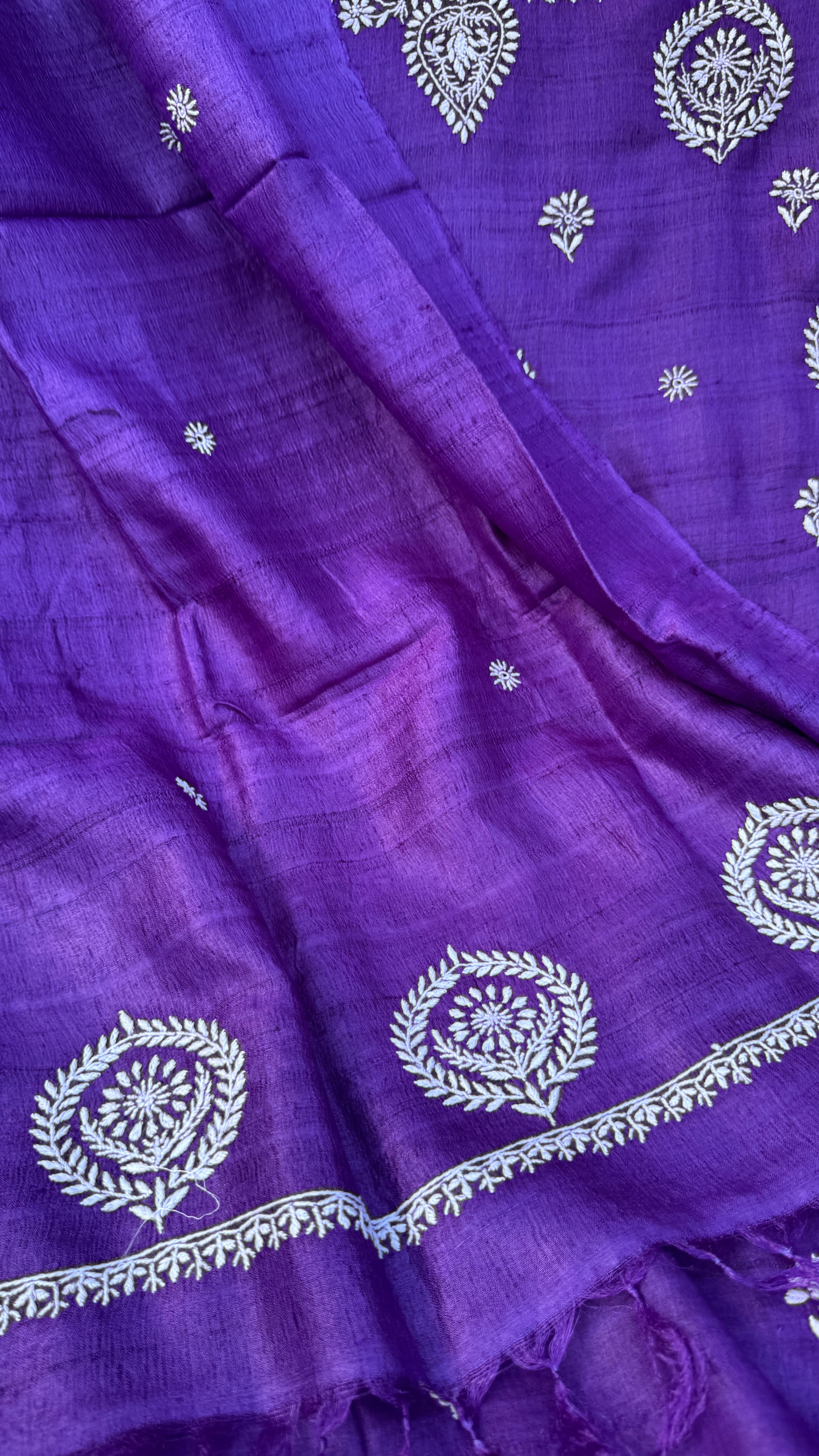 Pure Khadi Silk Chikankari Length with Dupatta - Purple