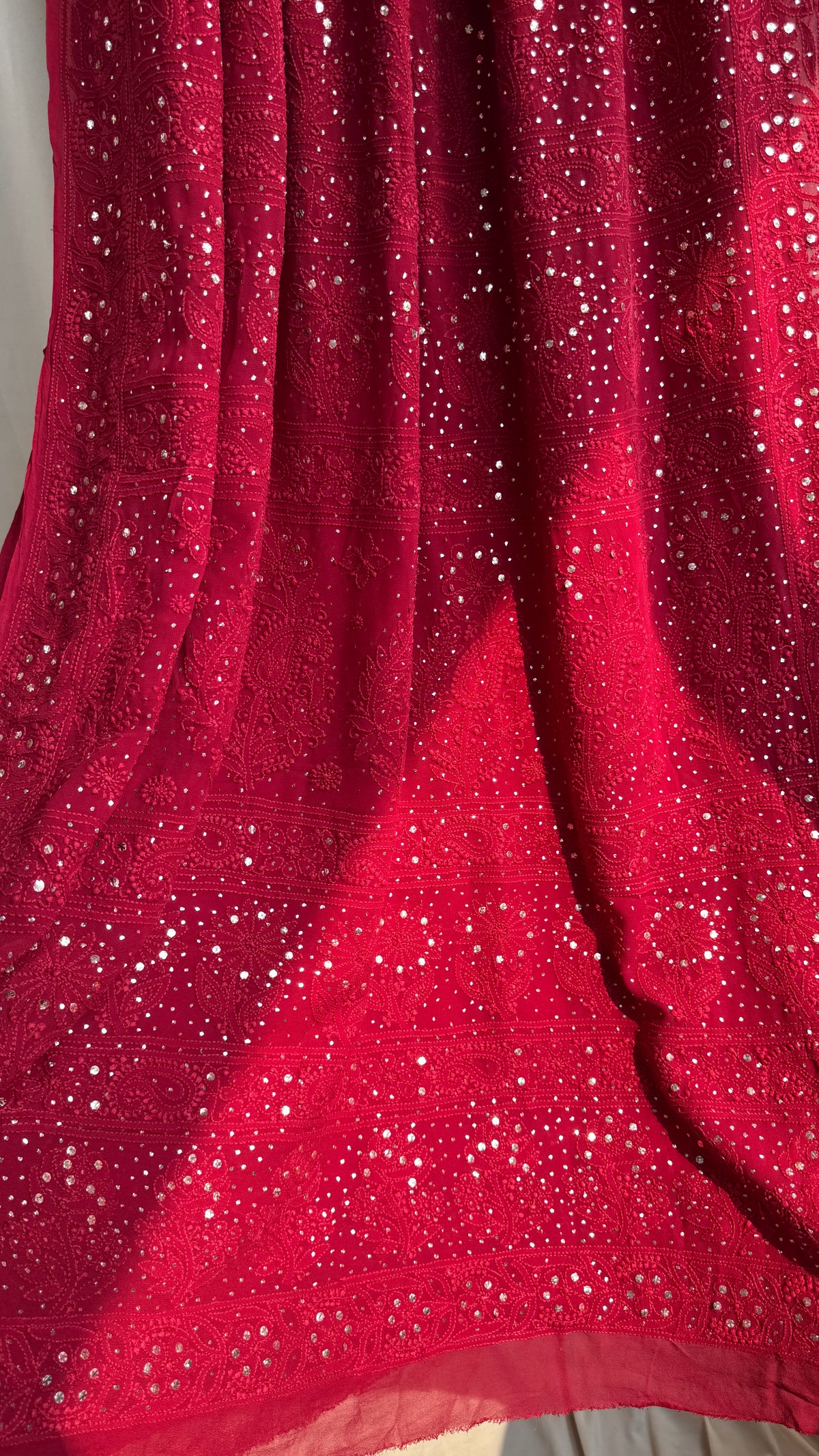 Viscose Maroon Chikankari saree with Mukaish Work